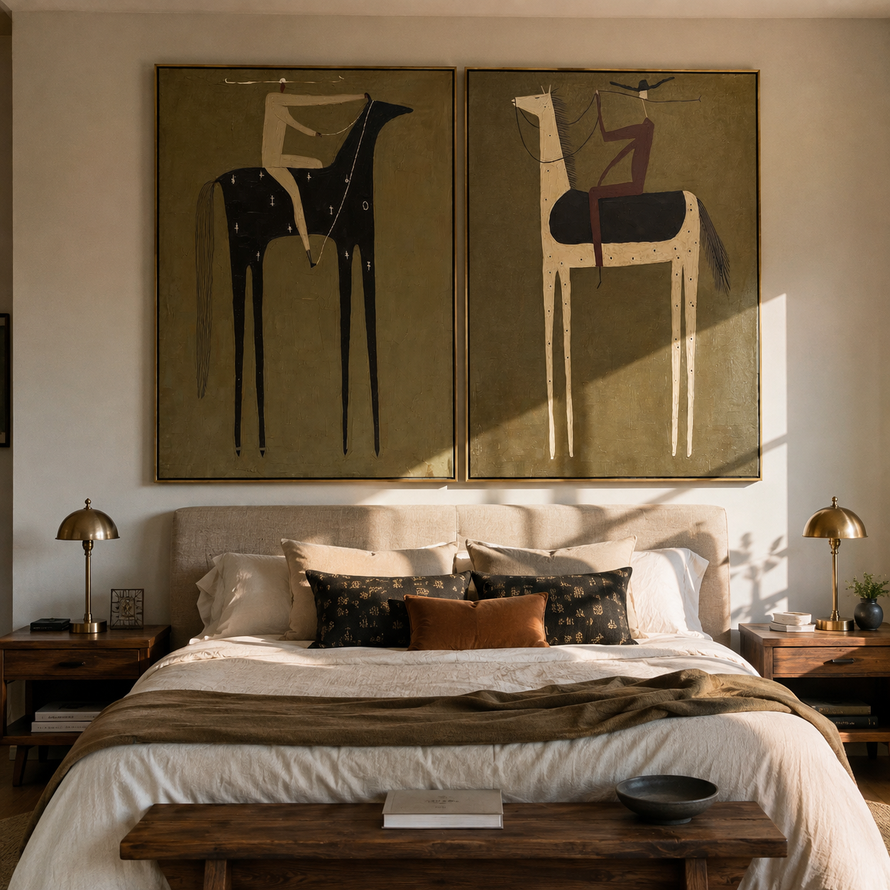 High Saddles Hold Quiet Vintage Americana diptych in a collected room