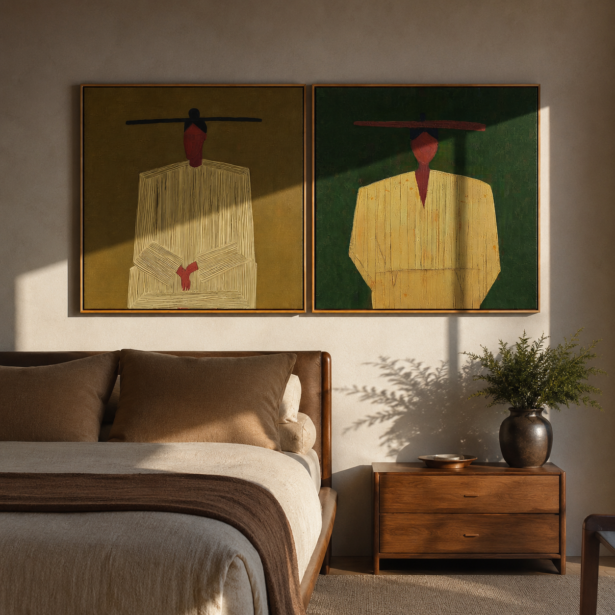 Mint Brims Meet Rose Vintage Americana diptych in a collected room