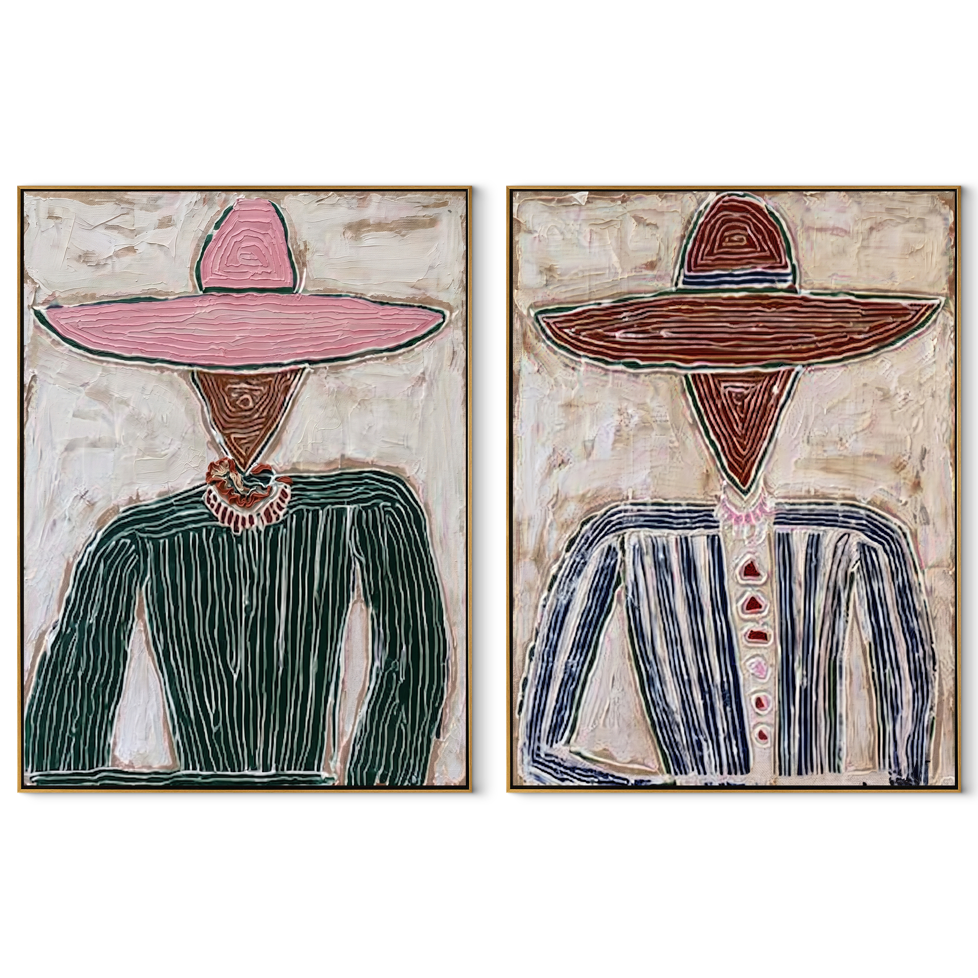 Prairie Figures Stand Plain set of two vertical canvas artworks on white