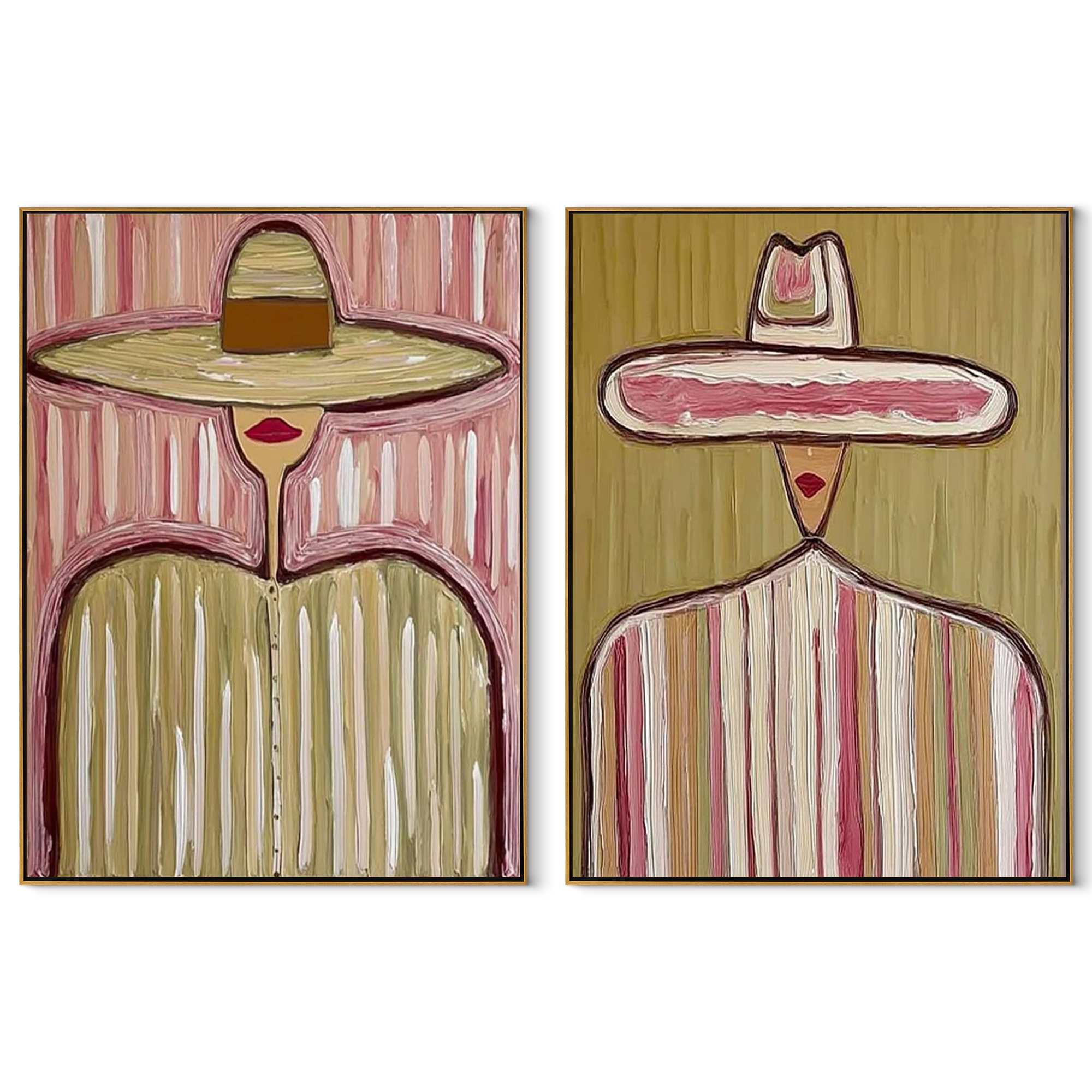 Mauve Brims Carry Sun set of two vertical canvas artworks on white
