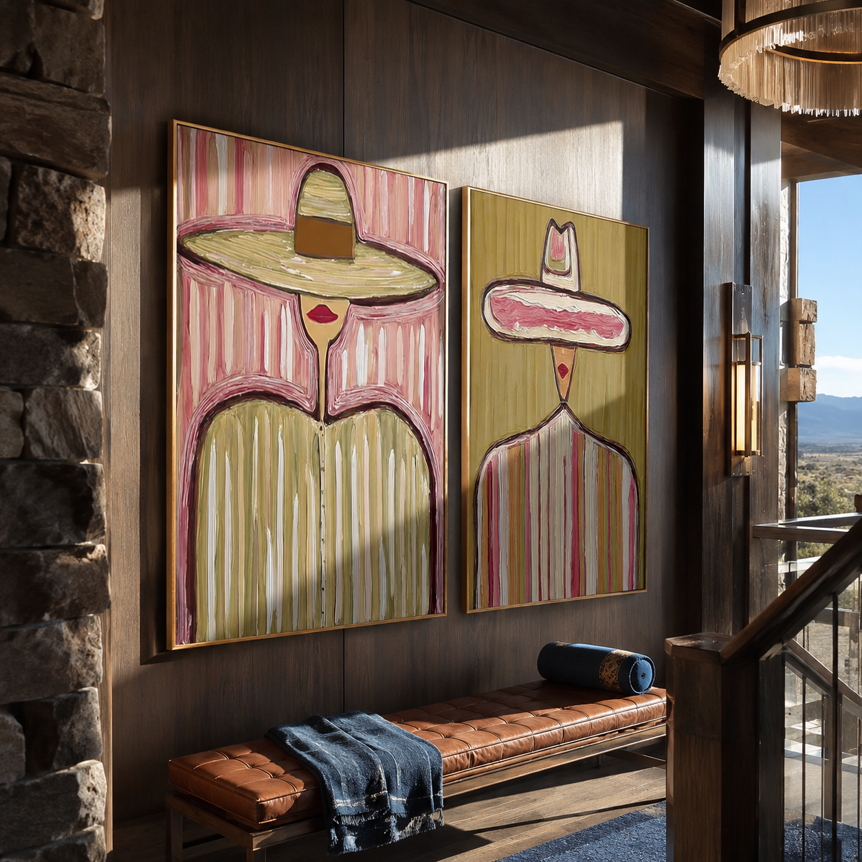 Mauve Brims Carry Sun Vintage Americana diptych in a collected room