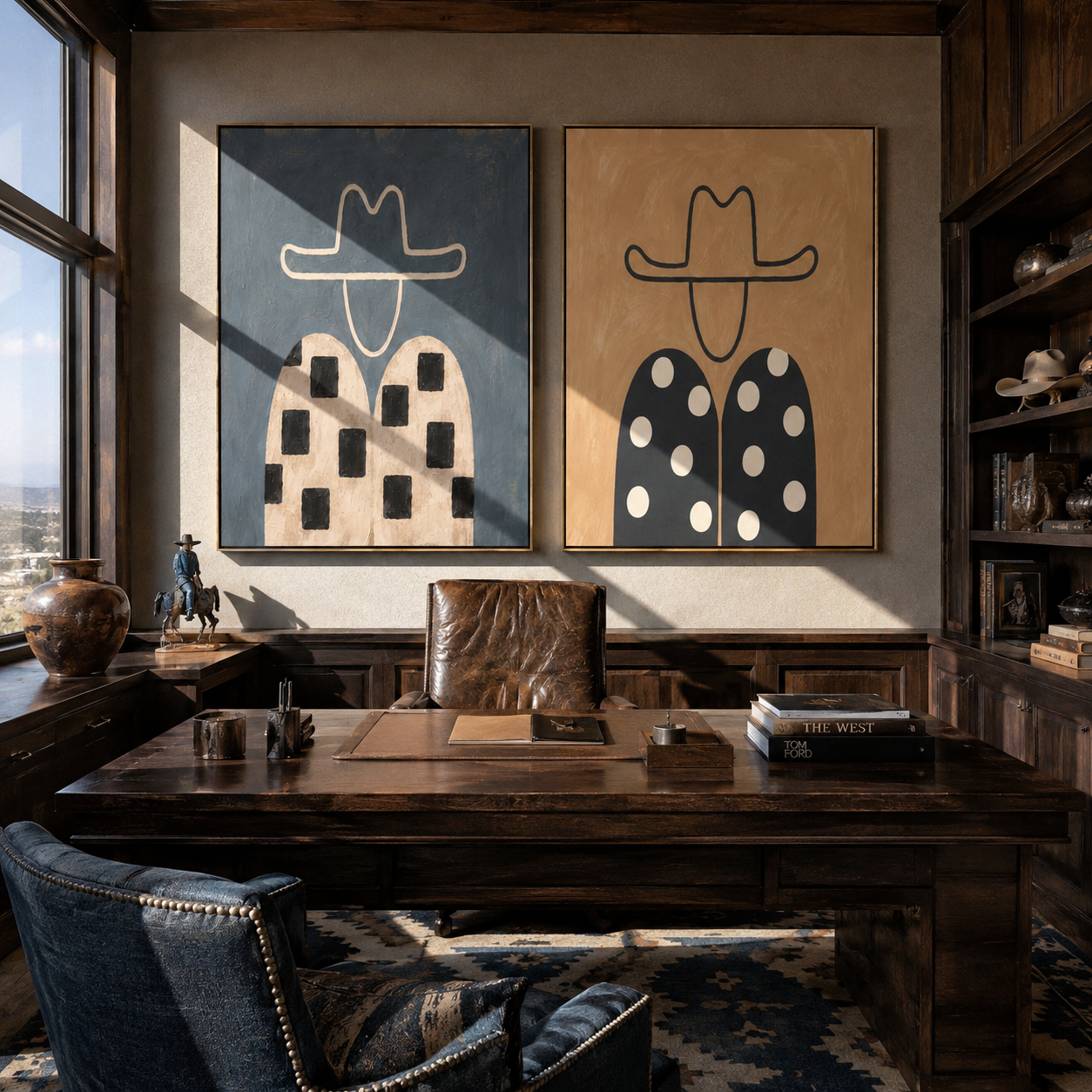 Dotted Shirts Meet Stripes two-panel Western artwork with layered color