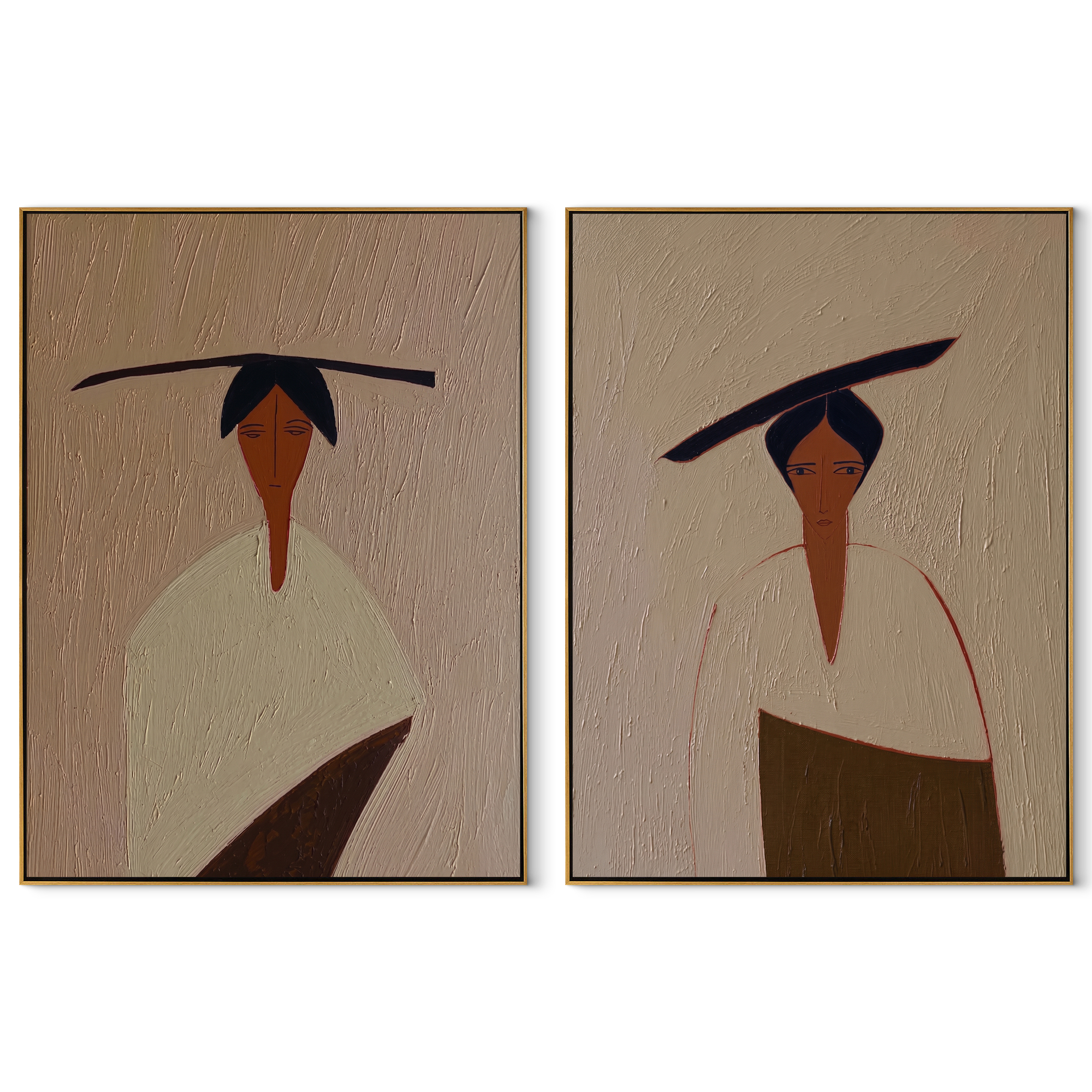 Black Brims Hide Faces set of two vertical canvas artworks on white