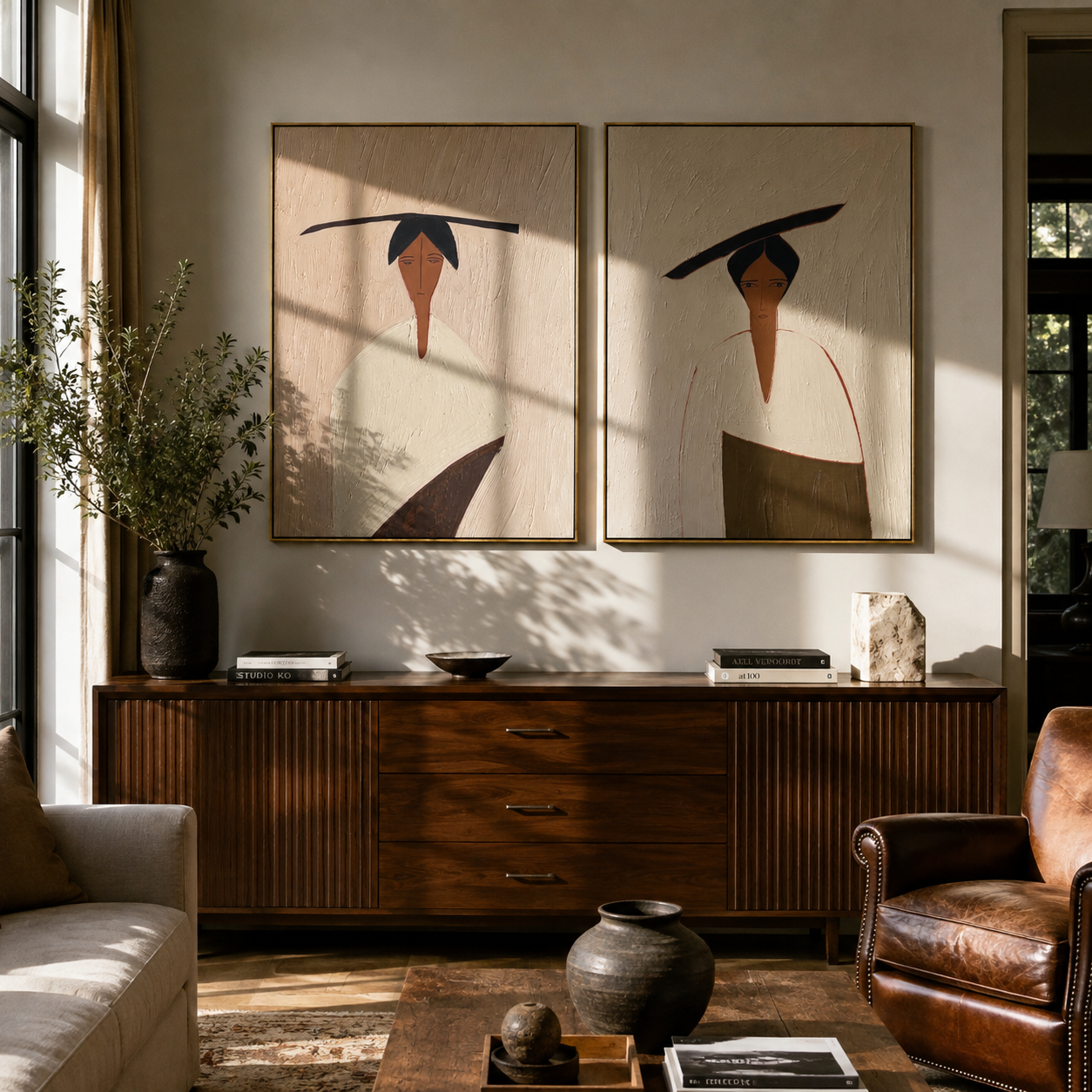 Black Brims Hide Faces two-panel Western artwork with layered color