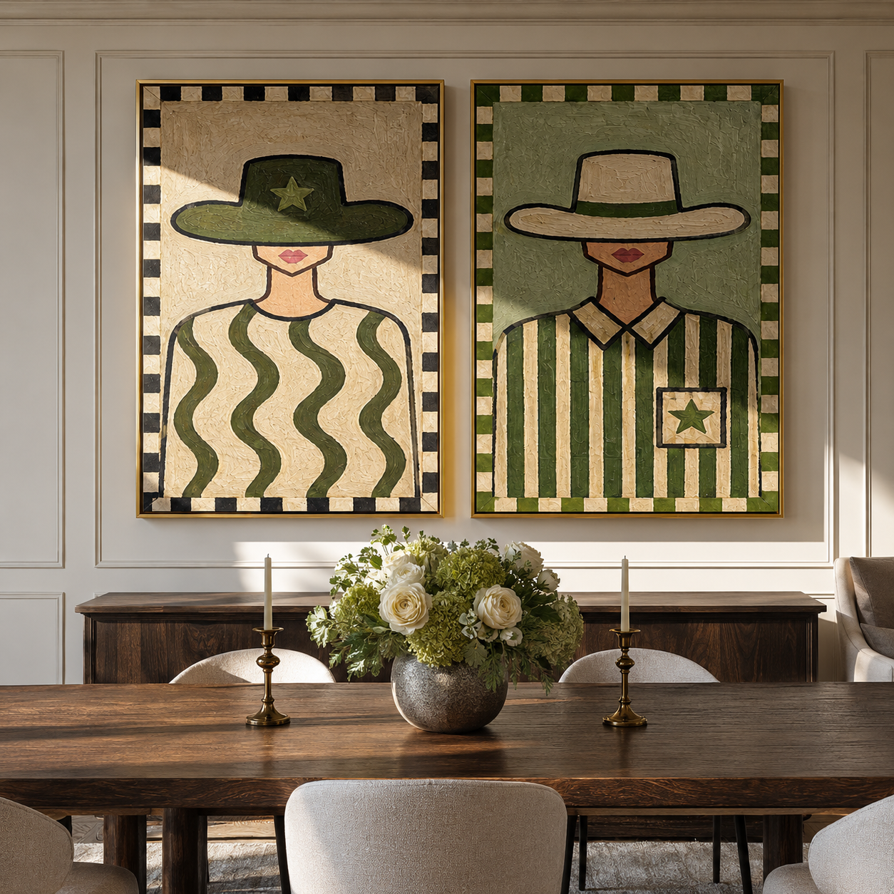 Checker Frames Hold Sage two-panel Western artwork with layered color