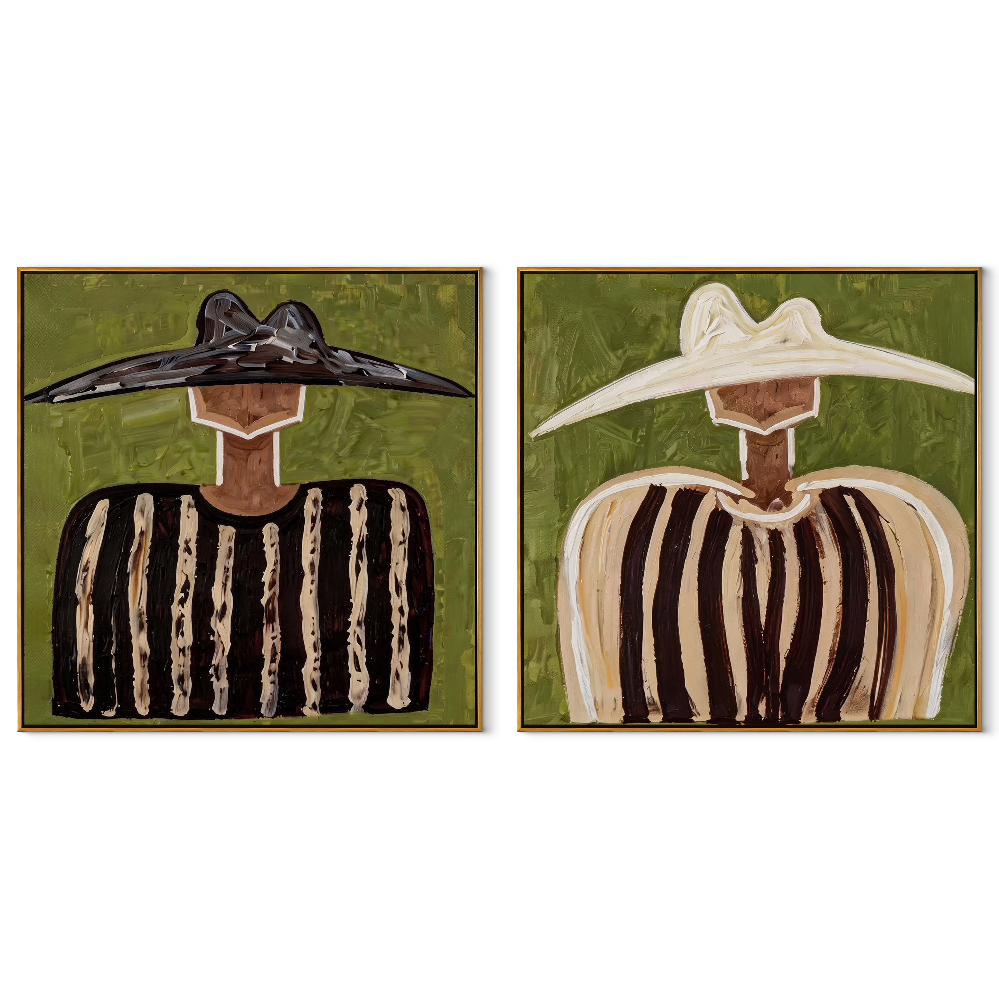 Dark Hats Hold Texture set of two square canvas artworks on white