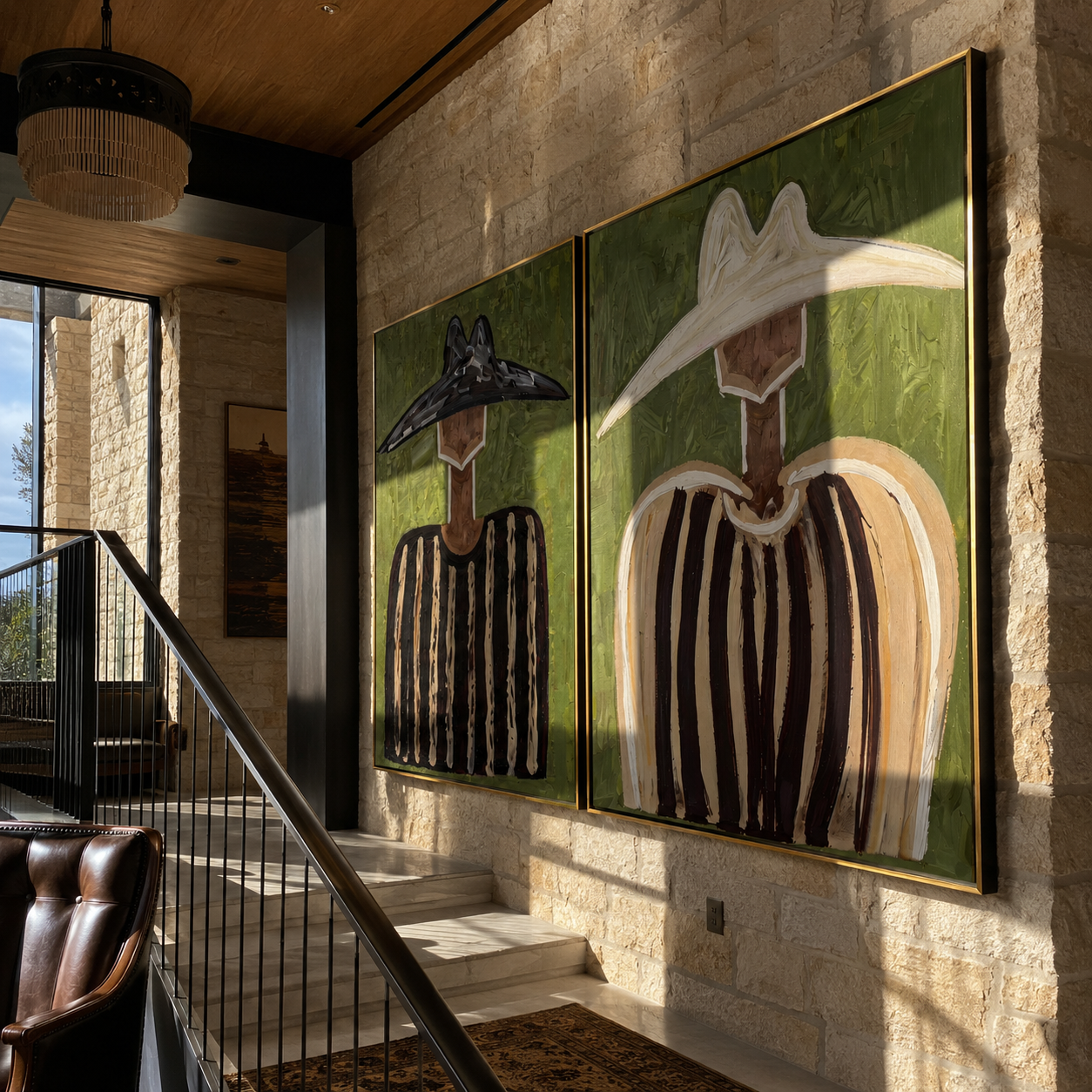 Dark Hats Hold Texture Vintage Americana diptych in a collected room
