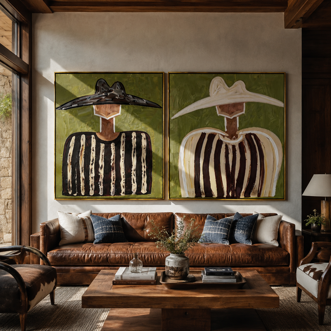 Dark Hats Hold Texture two-panel Western artwork with layered color