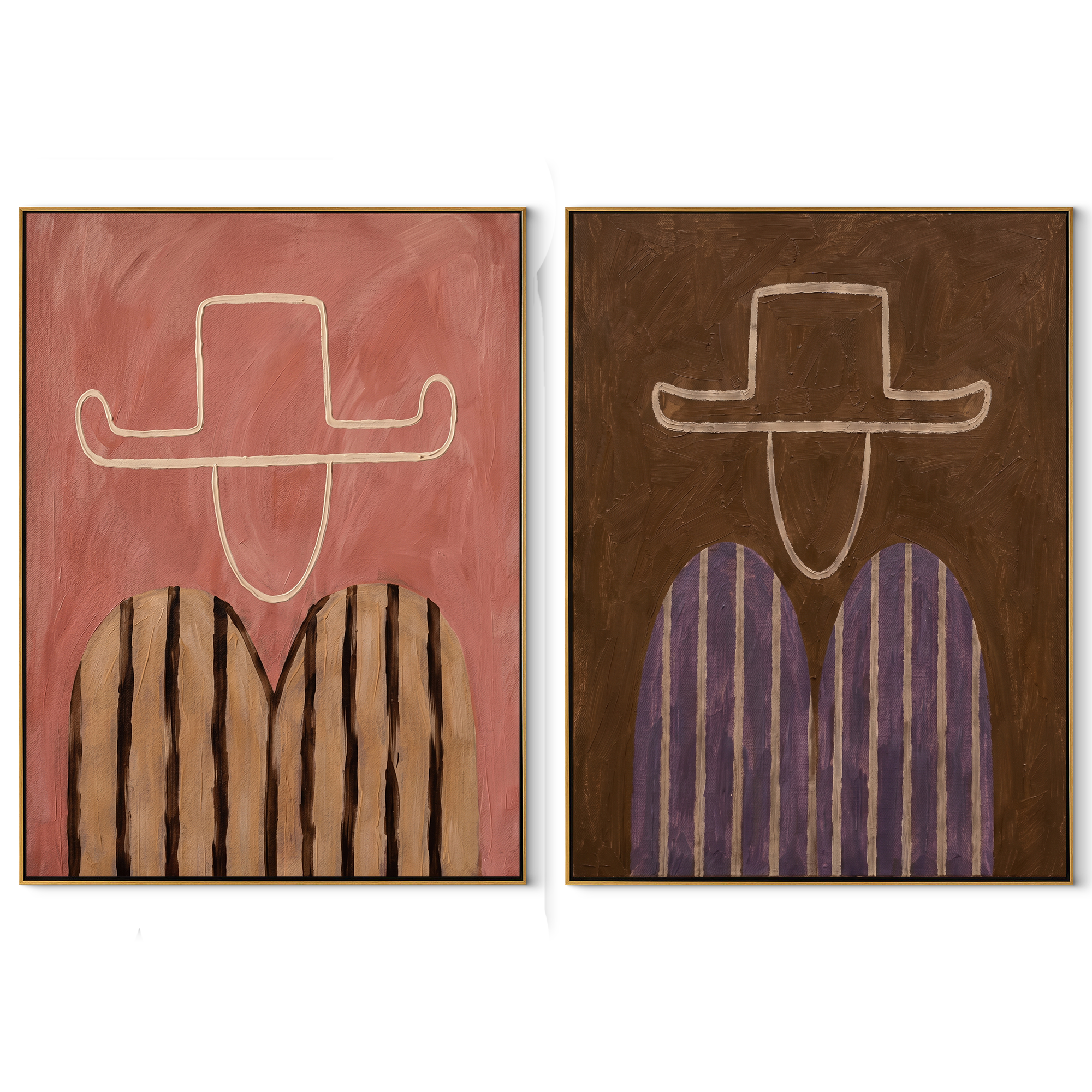 Rose Lines Shape Brims set of two vertical canvas artworks on white
