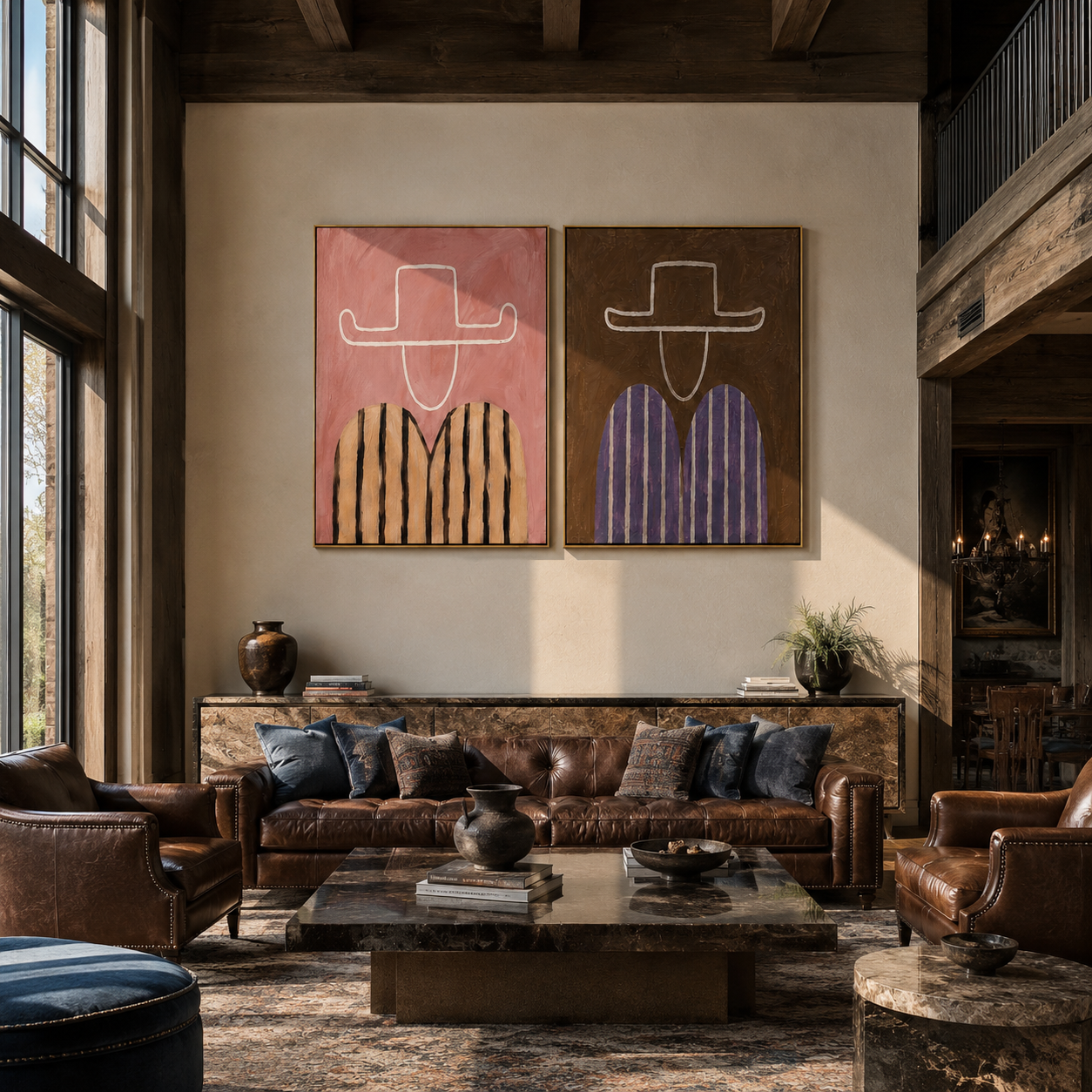 Rose Lines Shape Brims two-panel Western artwork with layered color