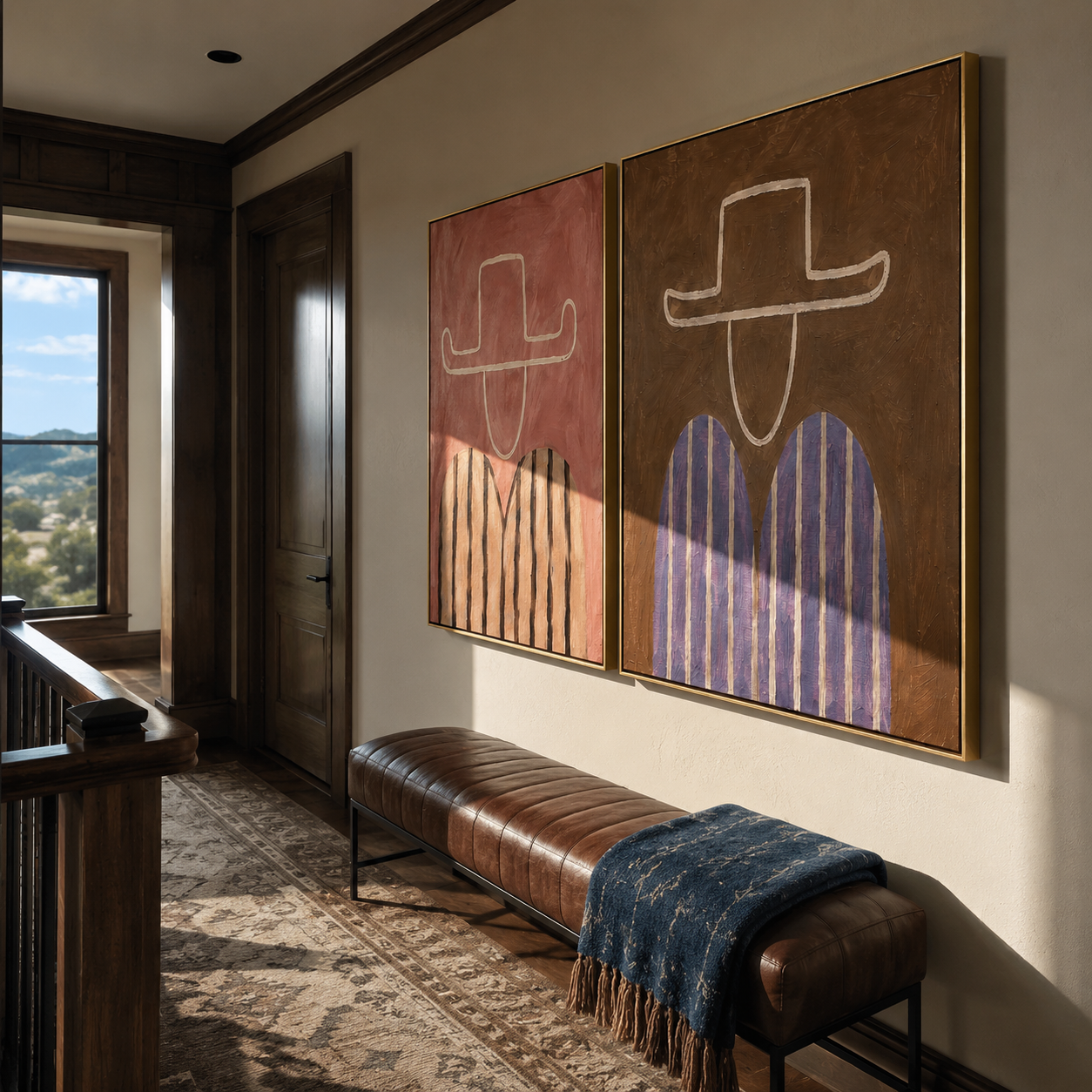 Rose Lines Shape Brims diptych presented with natural materials and decor