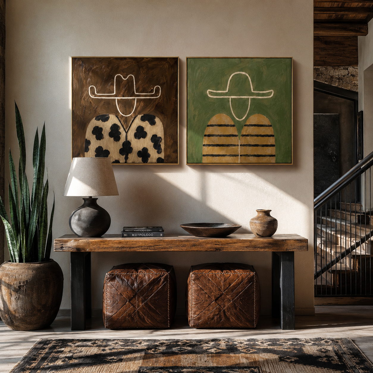 Spots And Stripes Ride Western diptych displayed in a contemporary interior