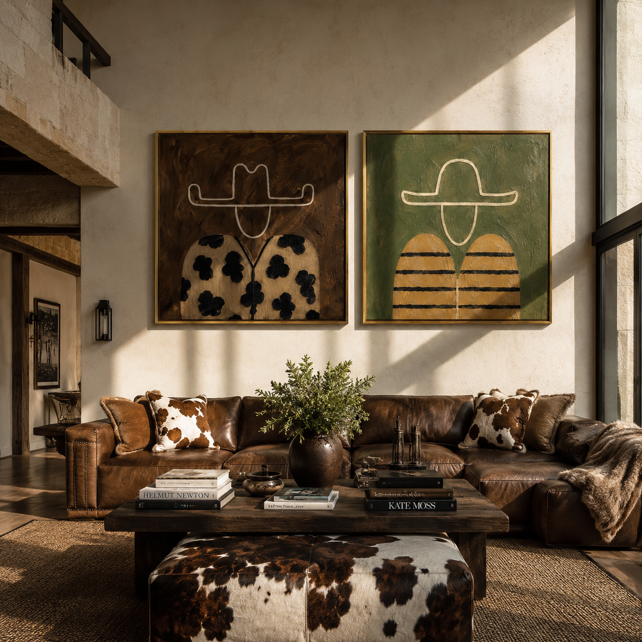 Spots And Stripes Ride two-panel Western artwork with layered color
