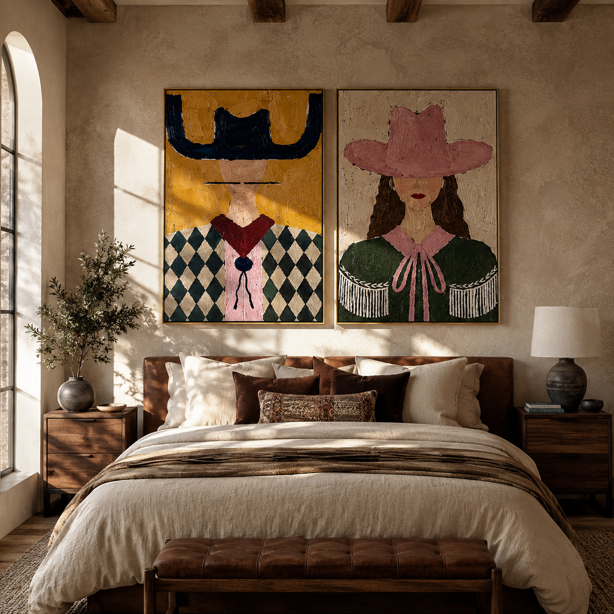 Diamond Brims Change Color Vintage Americana diptych in a collected room