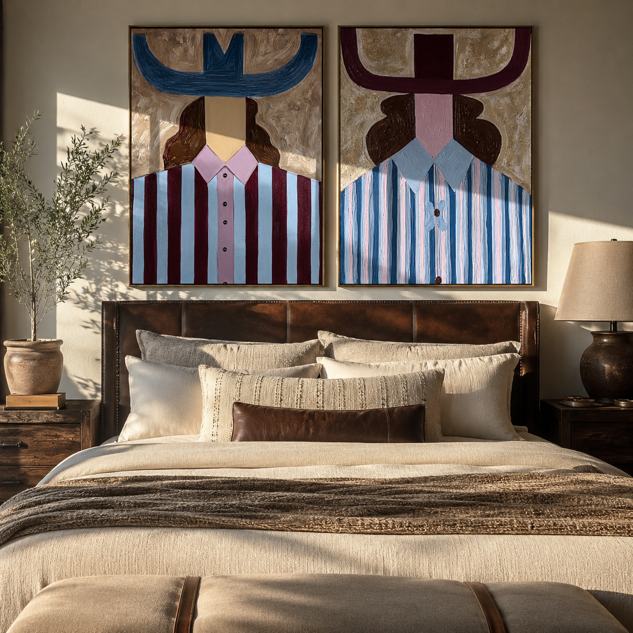 Violet Stripes Meet Blue two-panel Western artwork with layered color