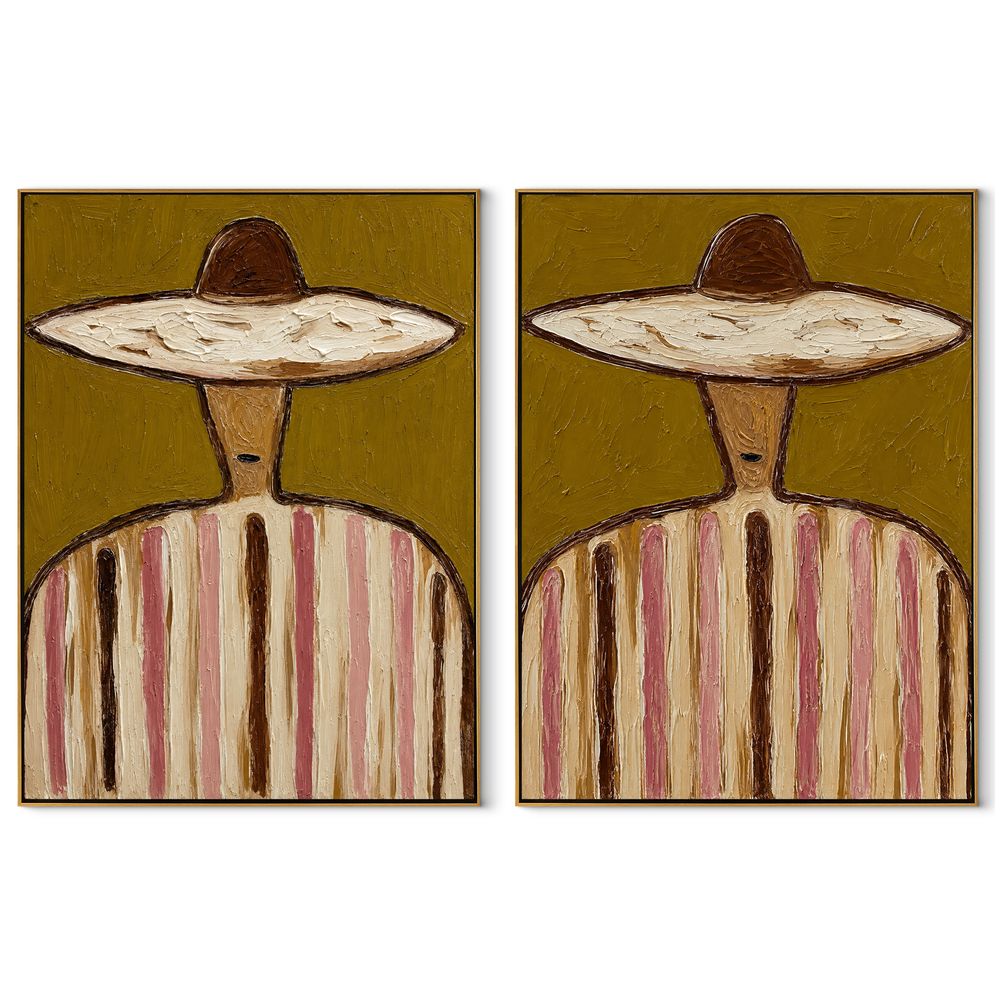 Green Stripes Keep Company set of two vertical canvas artworks on white