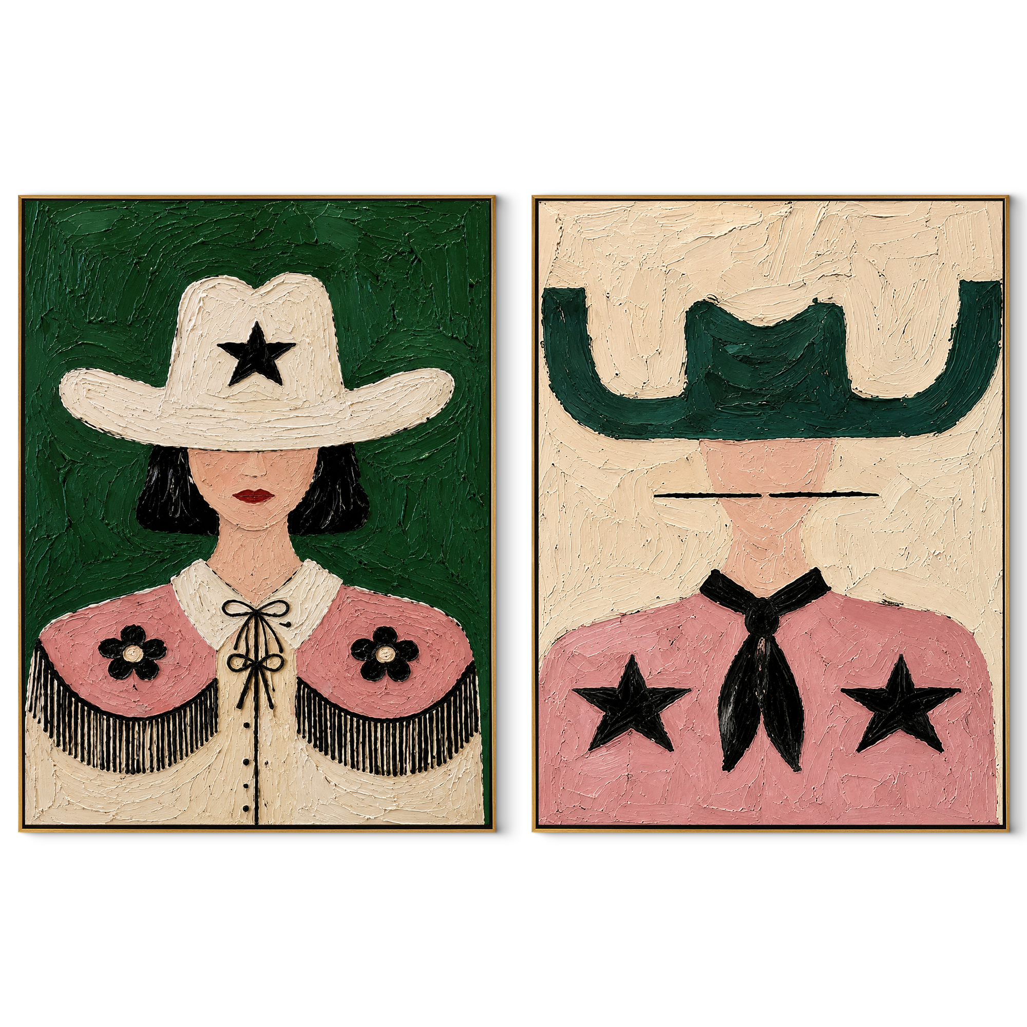 Prairie Stars Wear Pink set of two vertical canvas artworks on white