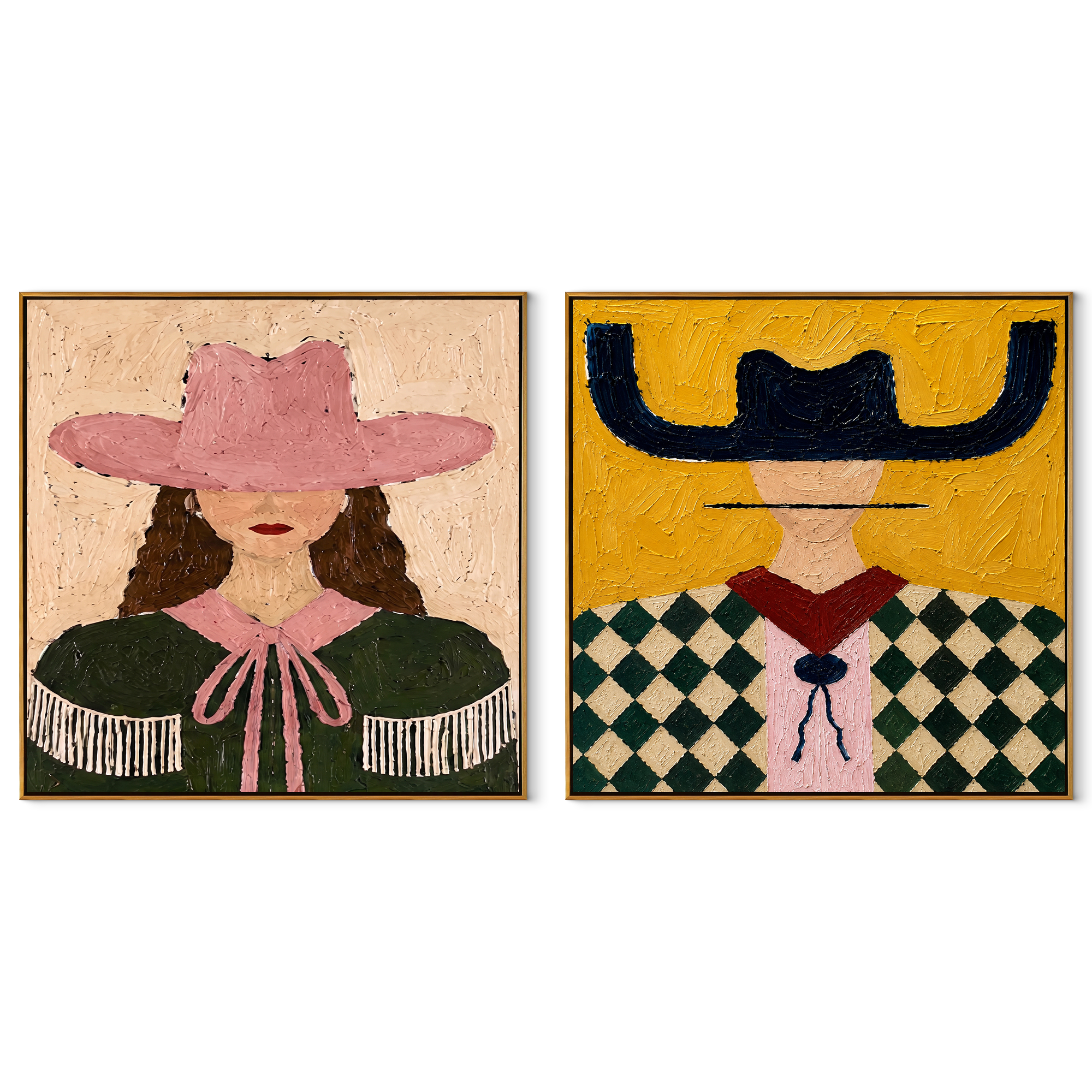 Ribbon Brims Catch Light set of two square canvas artworks on white