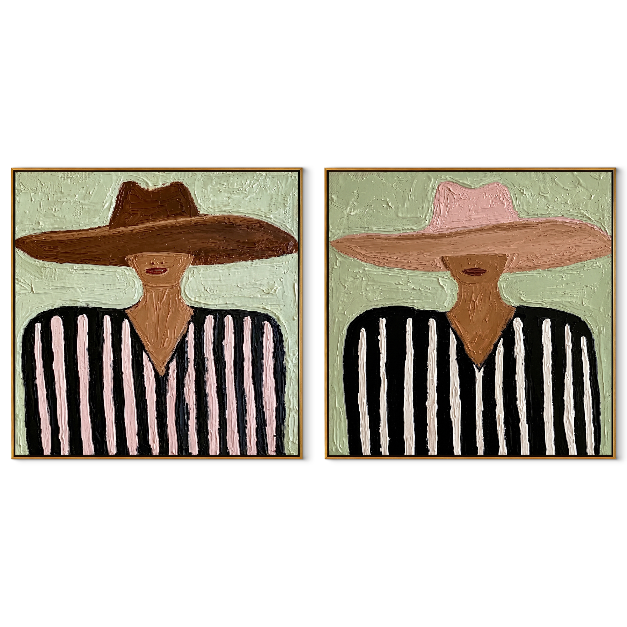 Mint Country Wears Stripes set of two square canvas artworks on white