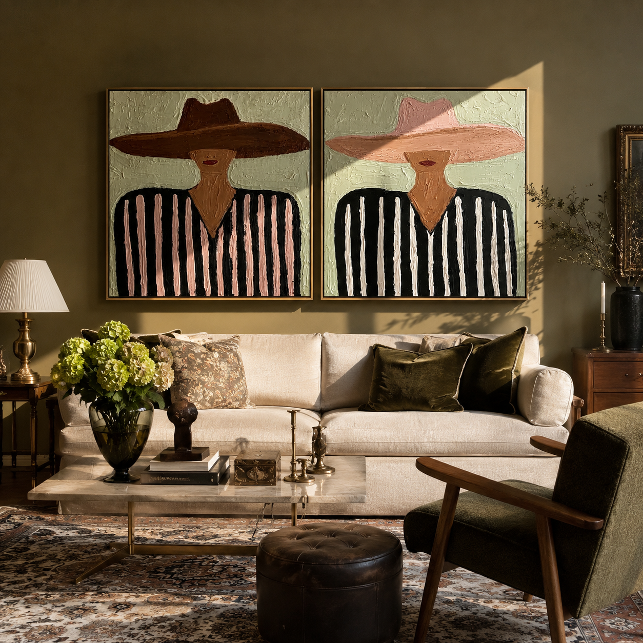 Mint Country Wears Stripes two-panel Western artwork with layered color