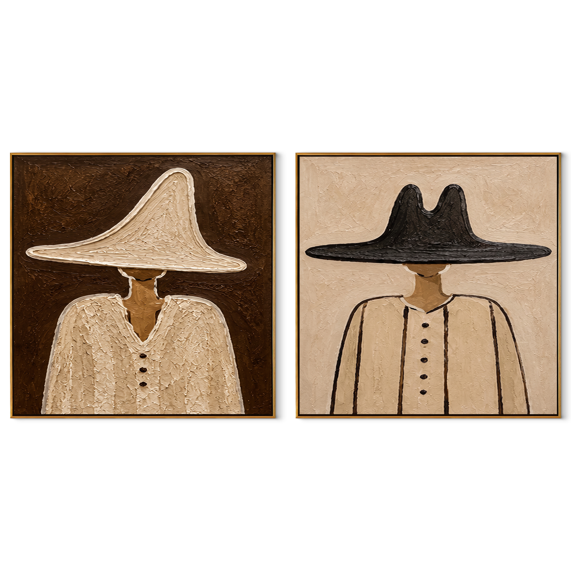 Pale Hats Hold Ground set of two square canvas artworks on white