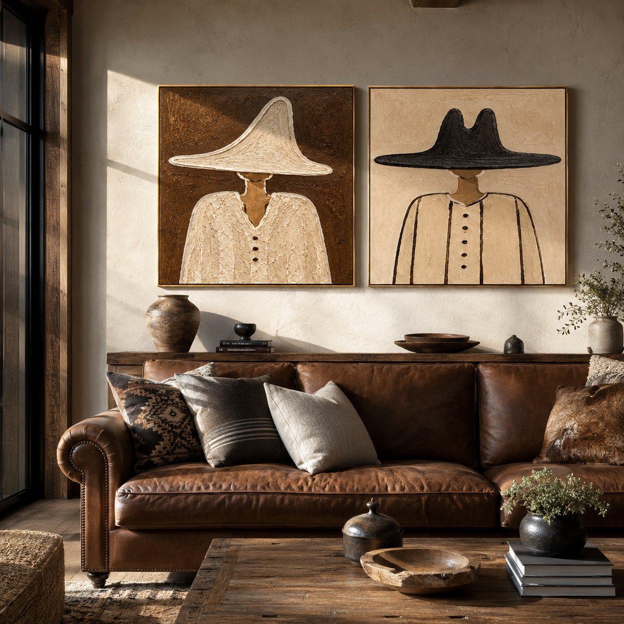 Pale Hats Hold Ground two-panel Western artwork with layered color