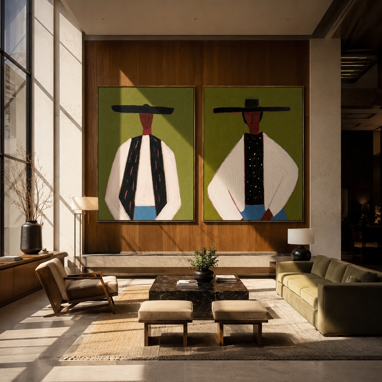 Formal Riders Stand Apart two-panel Western artwork with layered color