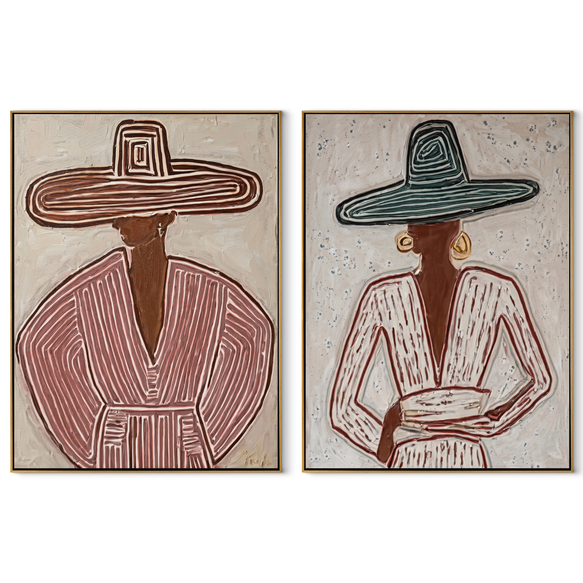 Mauve Lines Meet Teal set of two vertical canvas artworks on white