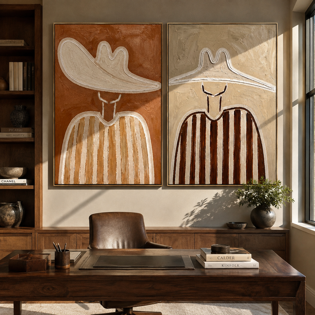 Soft Sombreros Hold Time paired wall art styled above modern furniture