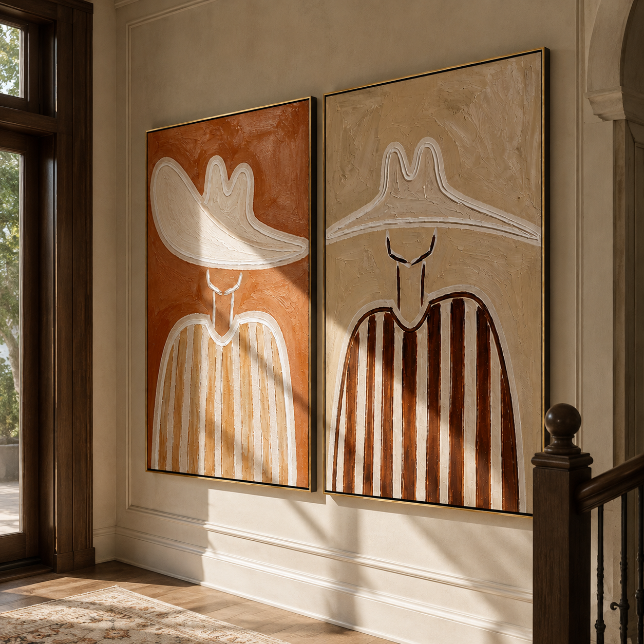 Soft Sombreros Hold Time two-panel Western artwork with layered color