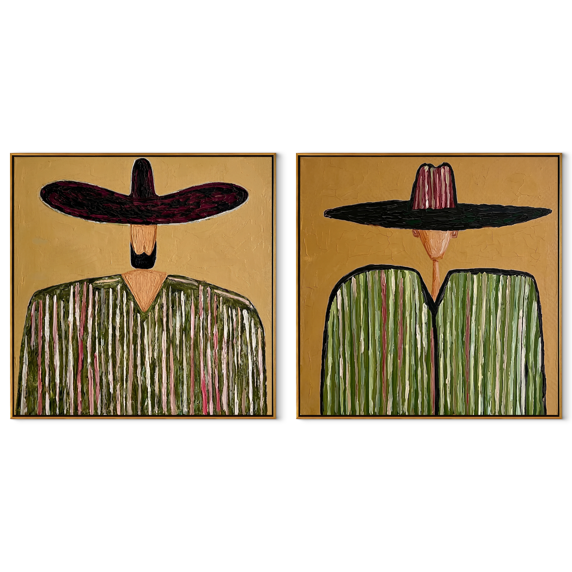 Black Stripes Cross Green set of two square canvas artworks on white