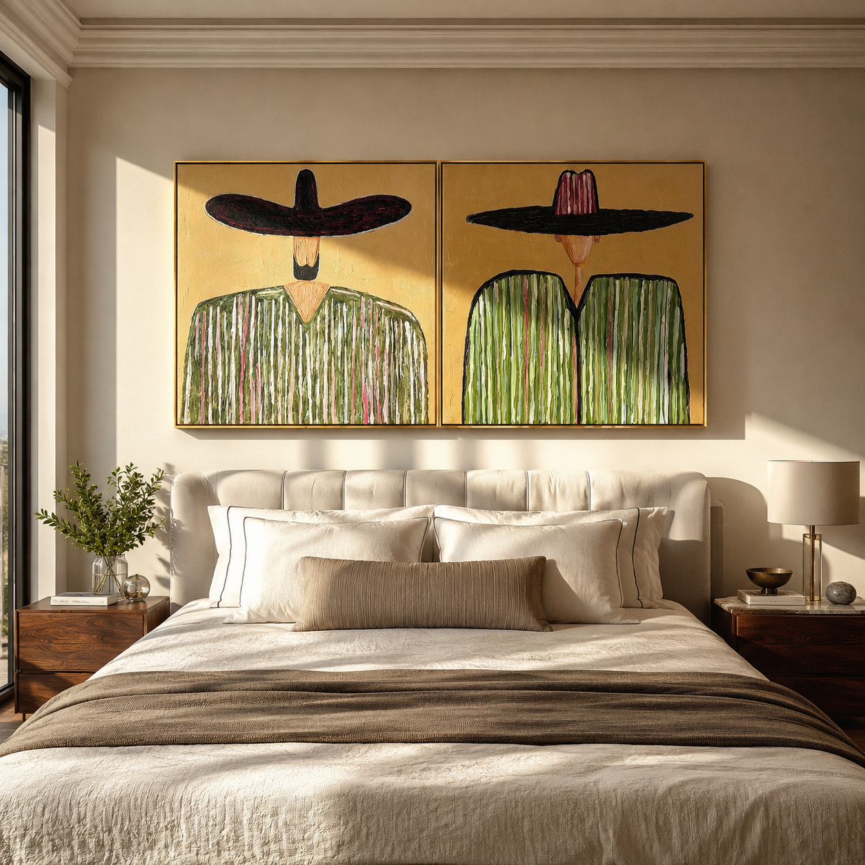 Black Stripes Cross Green two-panel Western artwork with layered color