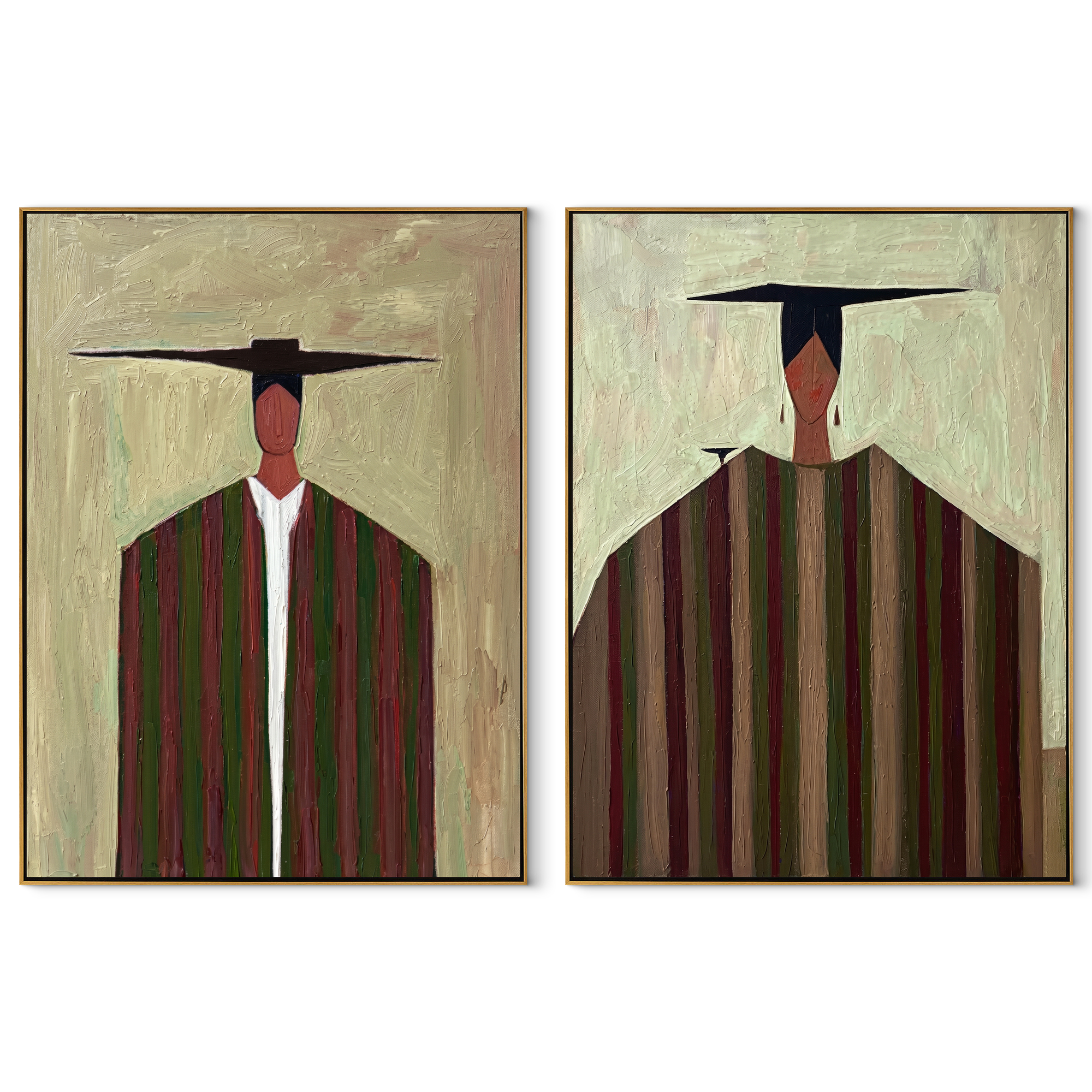Tall Figures Divide Earth set of two vertical canvas artworks on white