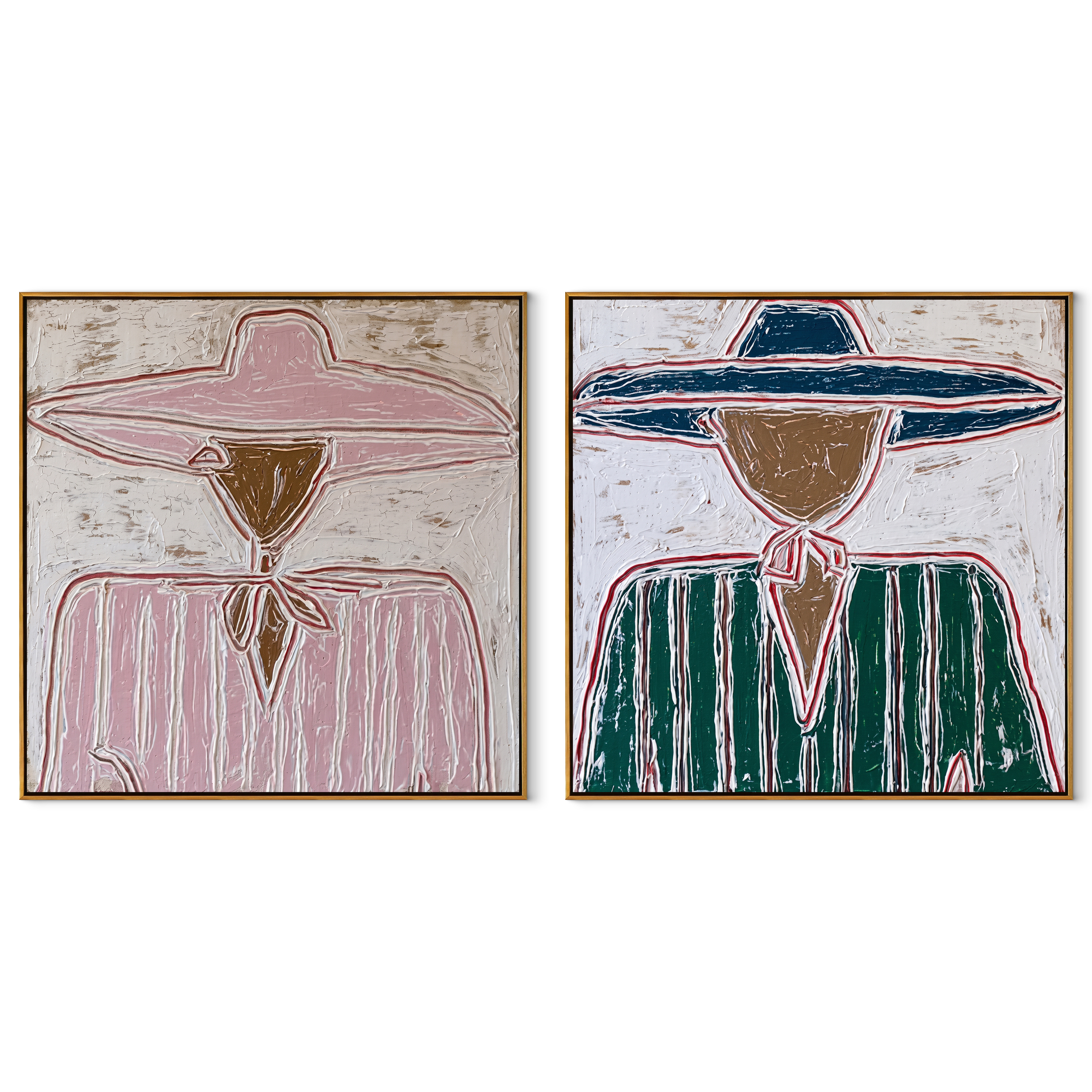 Bandana Lines Face Forward set of two square canvas artworks on white