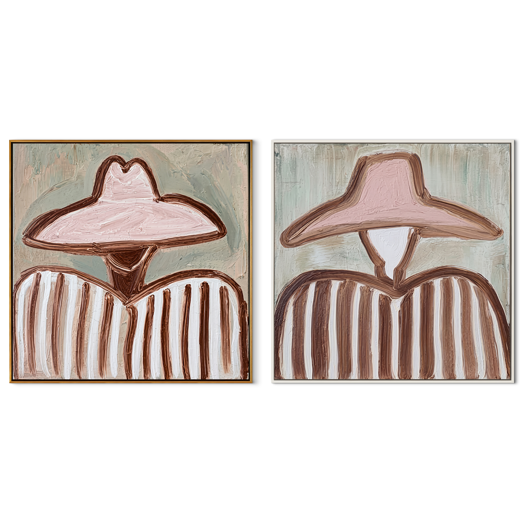 Wide Hats Hold Pastels set of two square canvas artworks on white