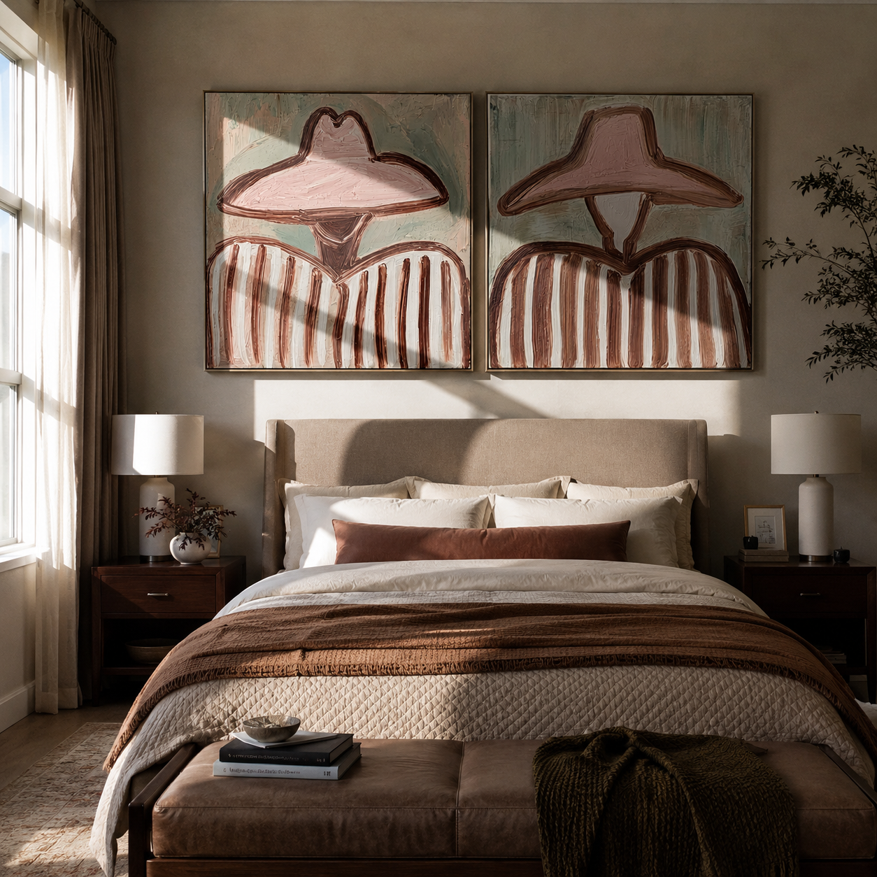 Wide Hats Hold Pastels two-panel Western artwork with layered color