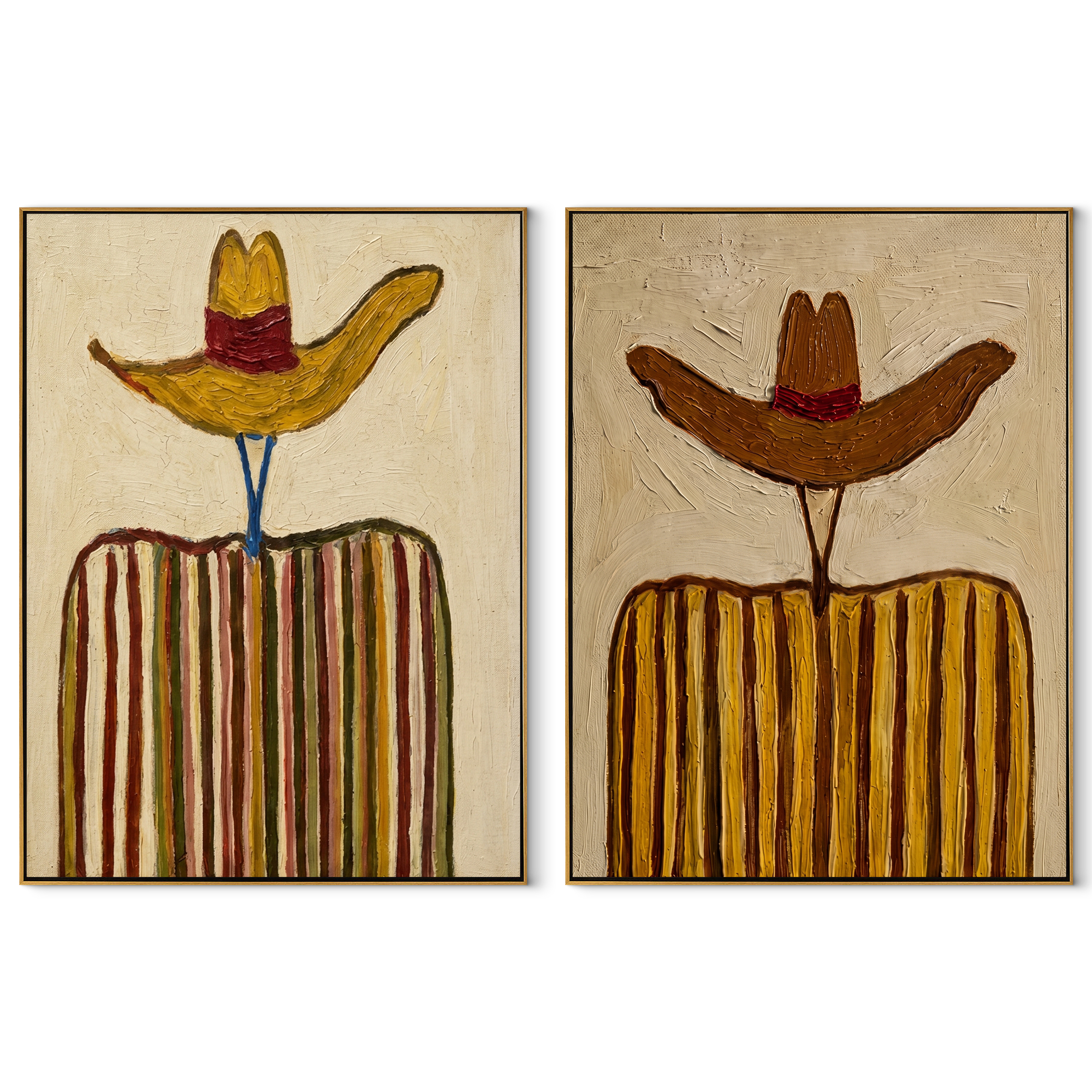 Rust Sombreros Reach High set of two vertical canvas artworks on white