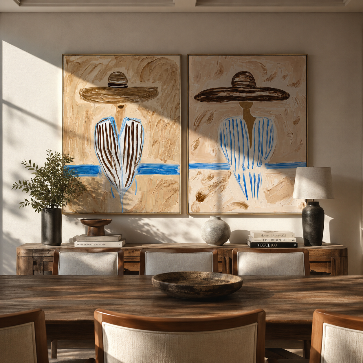 Blue Horizon Shades Brims Western diptych displayed in a contemporary interior