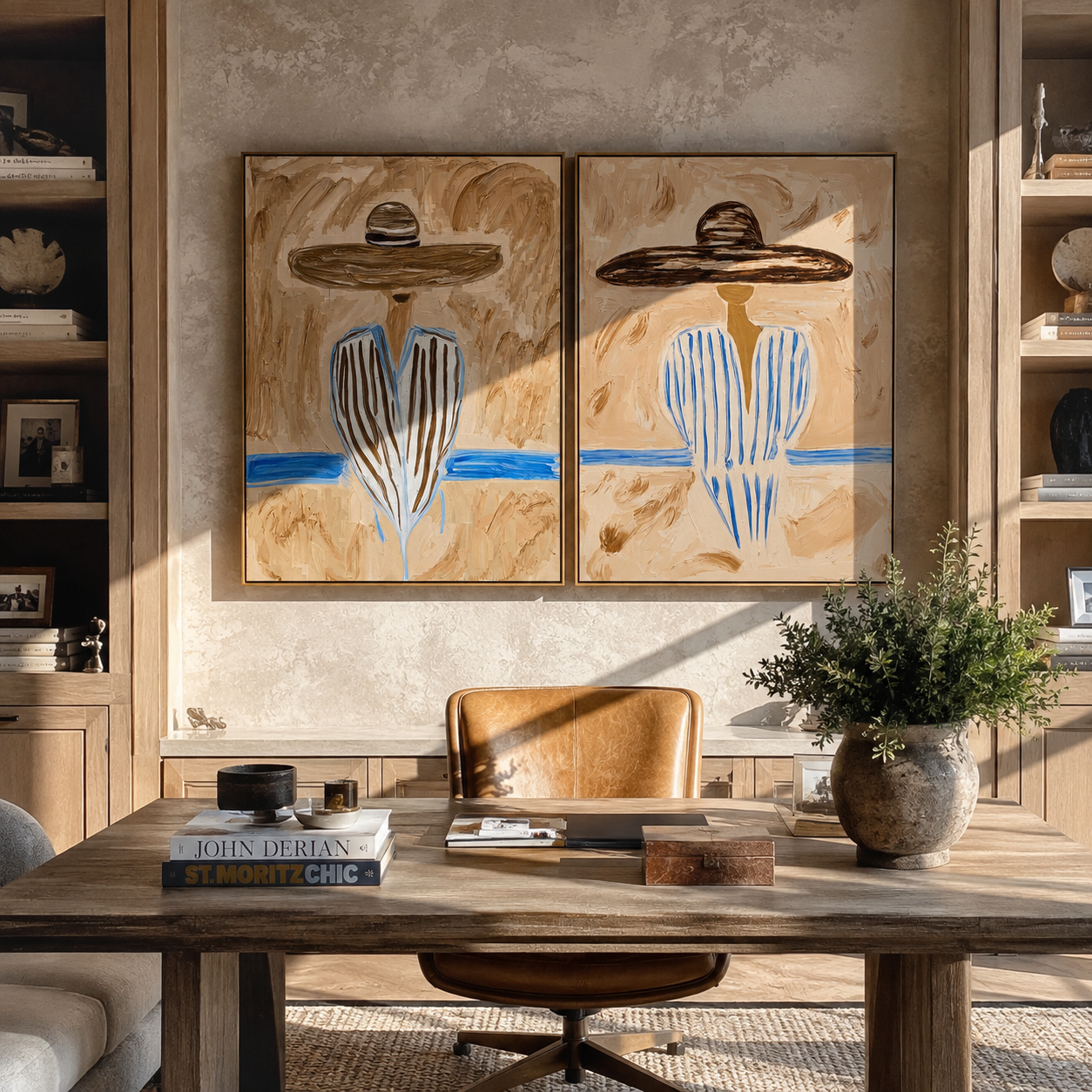 Blue Horizon Shades Brims Vintage Americana diptych in a collected room
