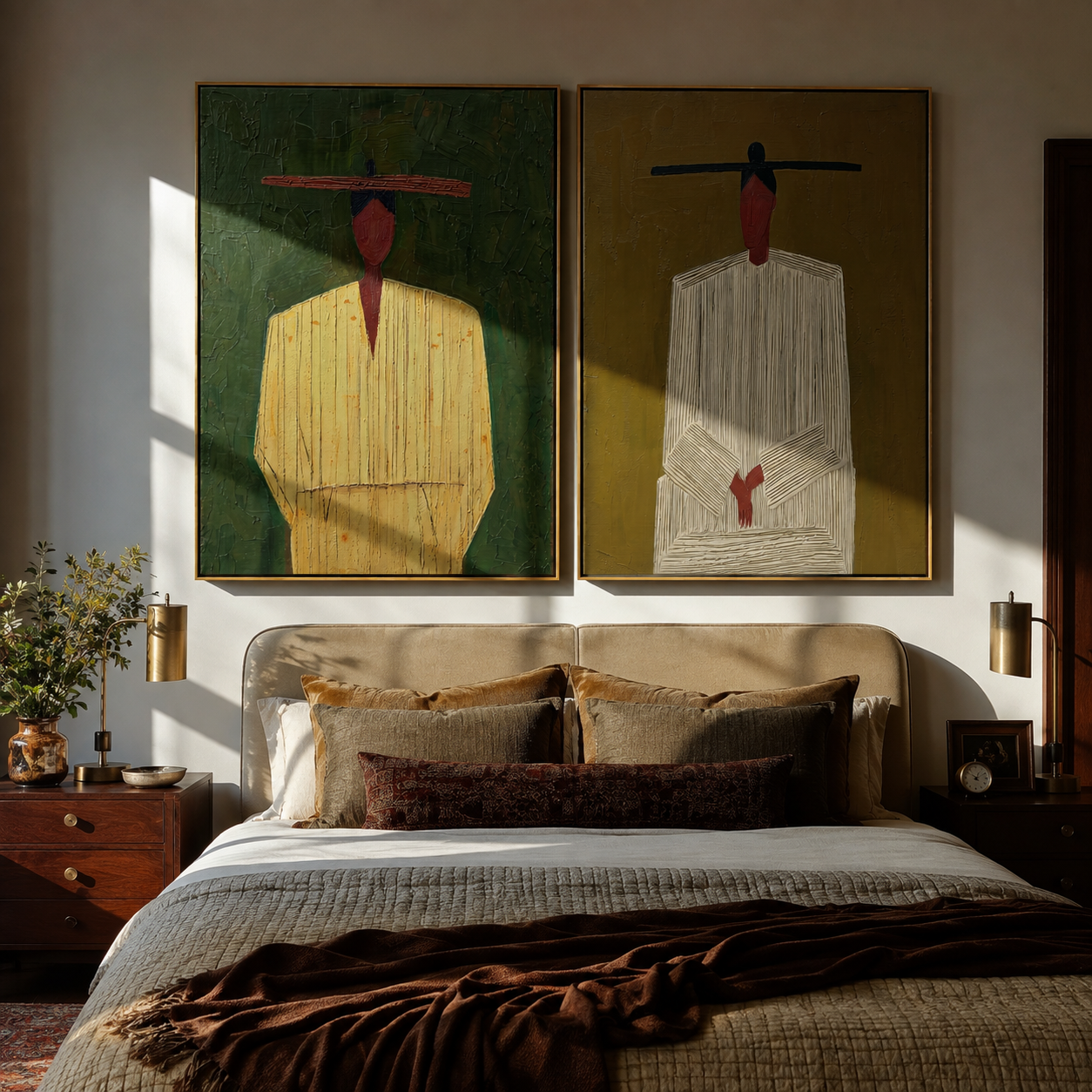 Green And Red Stand Western diptych displayed in a contemporary interior