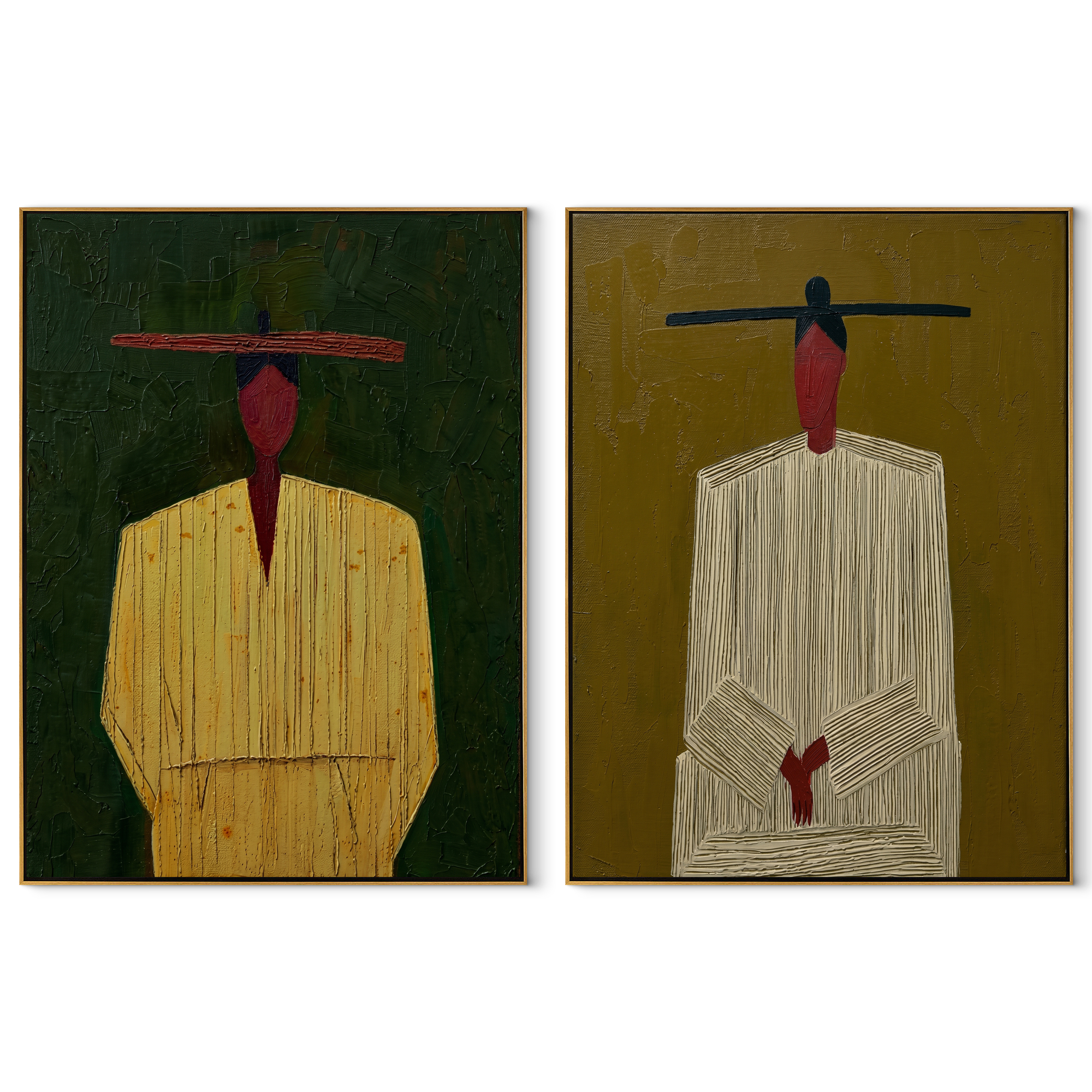 Green And Red Stand set of two vertical canvas artworks on white
