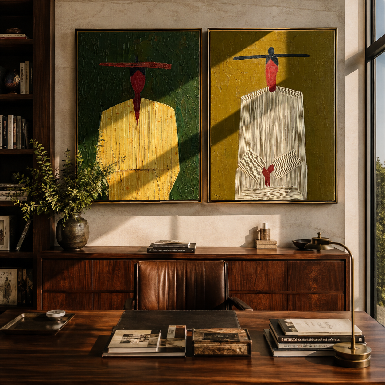 Green And Red Stand two-panel Western artwork with layered color