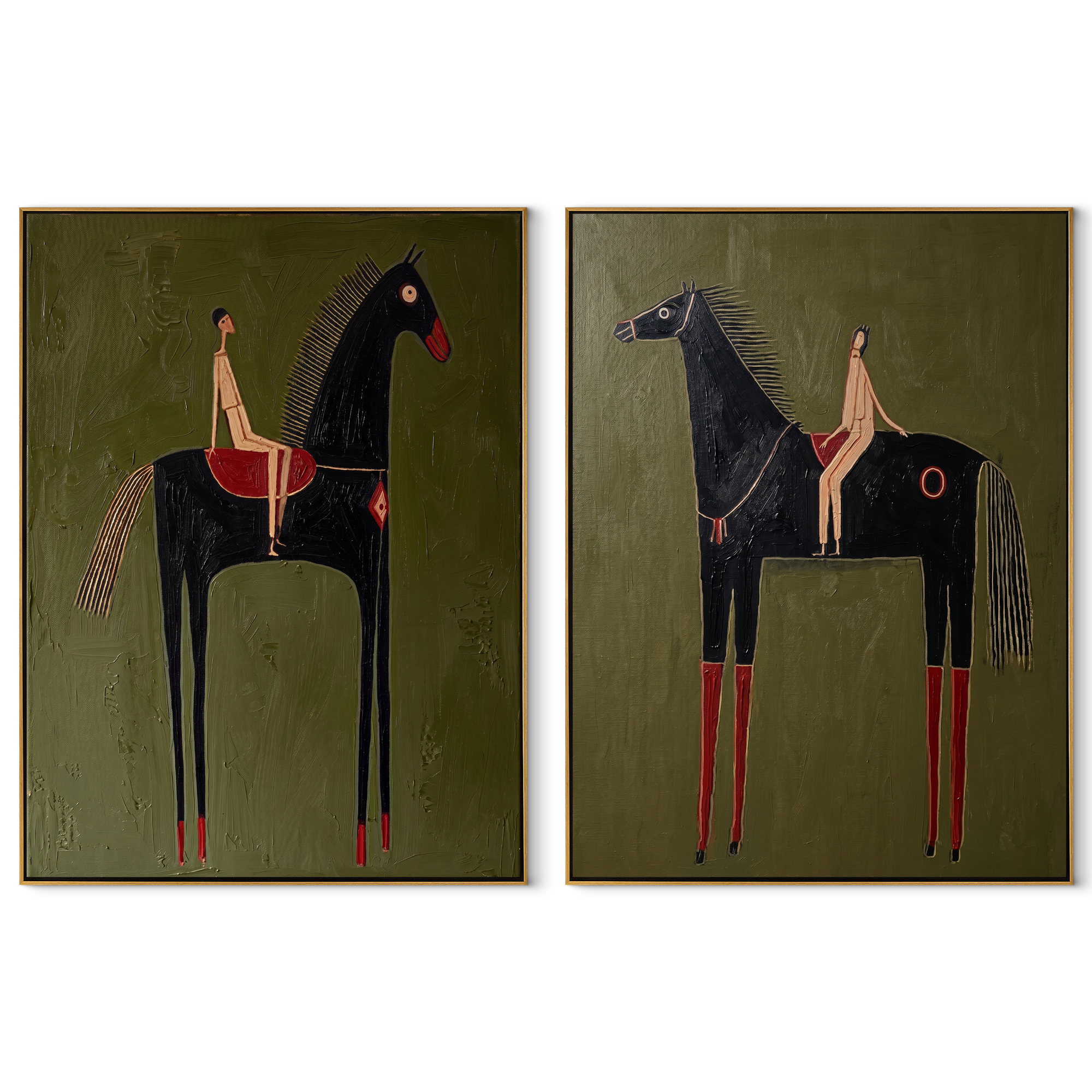 Black Horses Stand Tall set of two vertical canvas artworks on white