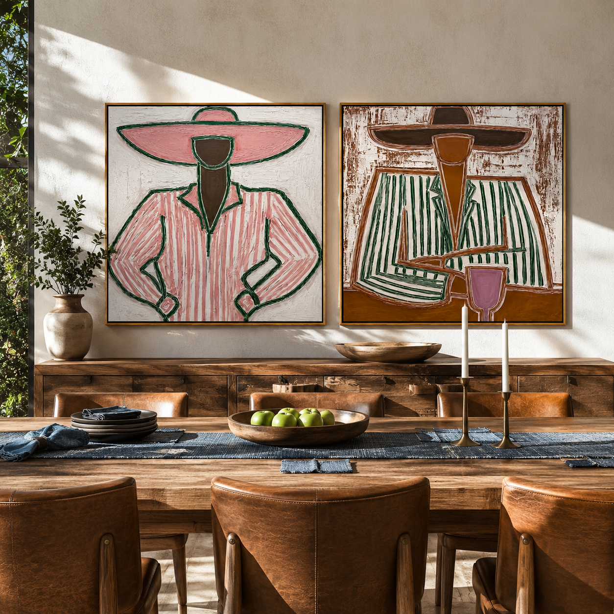 Coffee Brims Share Pause Vintage Americana diptych in a collected room