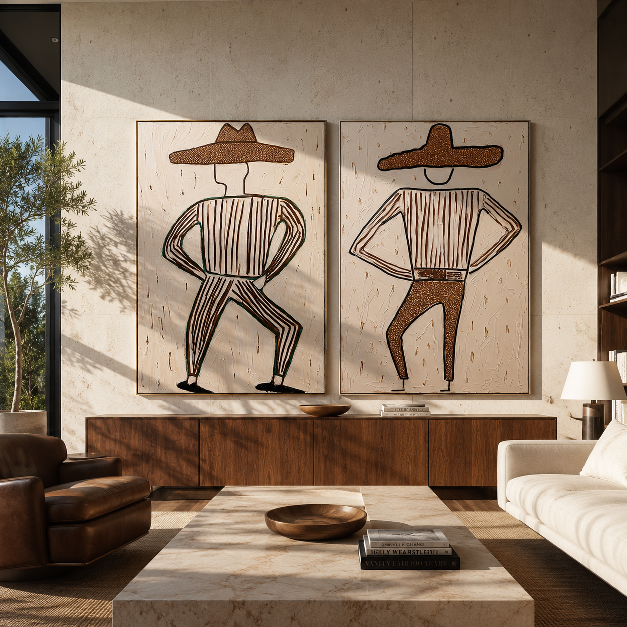 Dancing Cowboys Trace Dust two-panel Western artwork with layered color