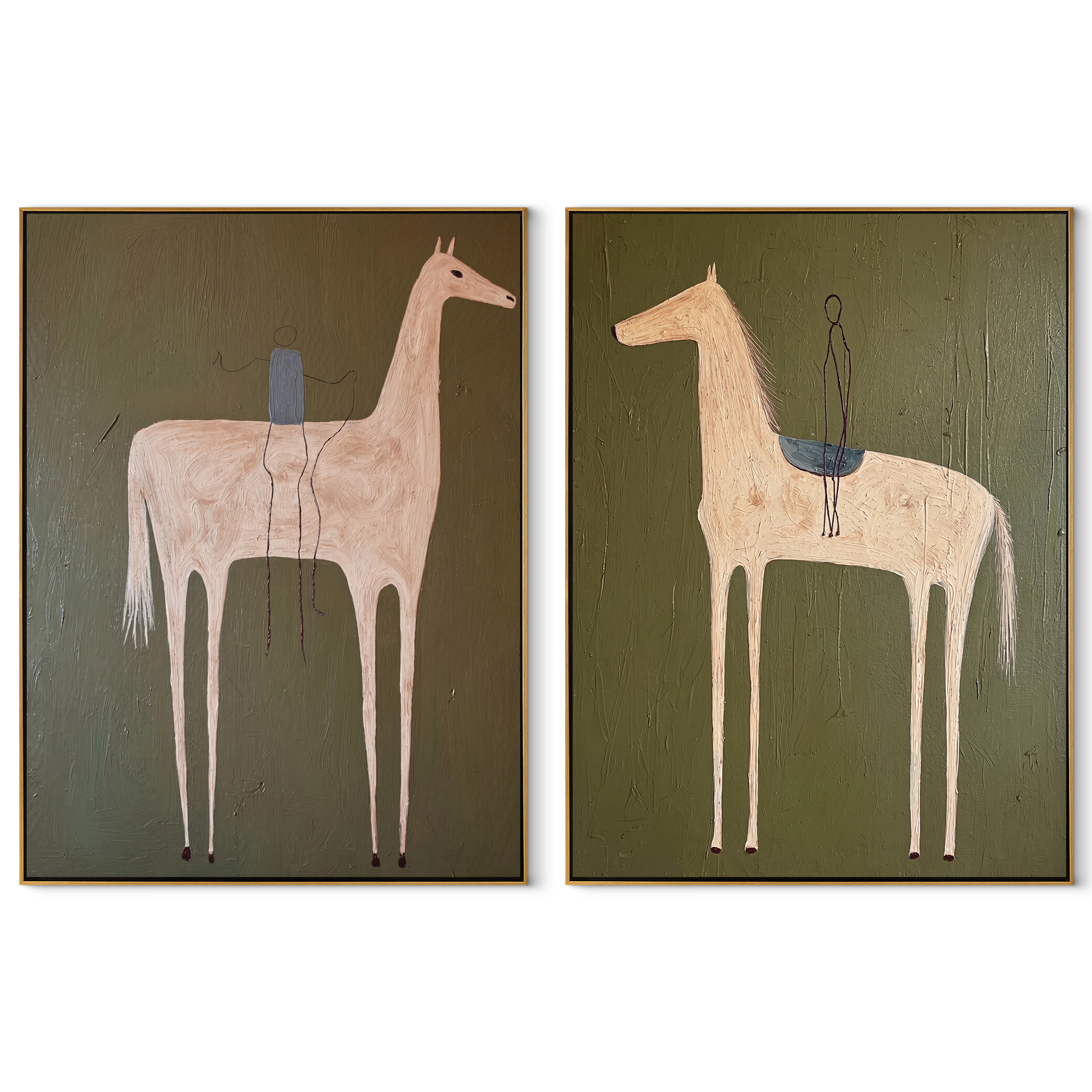 Pale Riders Reach Sky set of two vertical canvas artworks on white