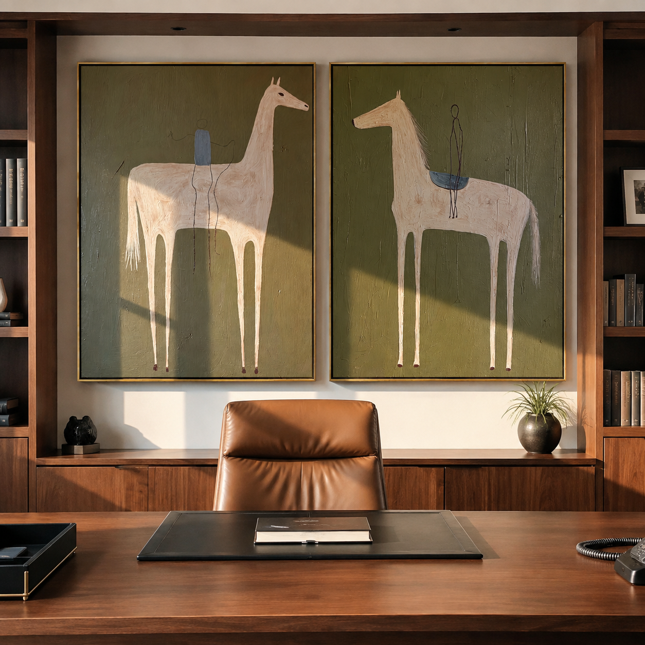 Pale Riders Reach Sky two-panel Western artwork with layered color