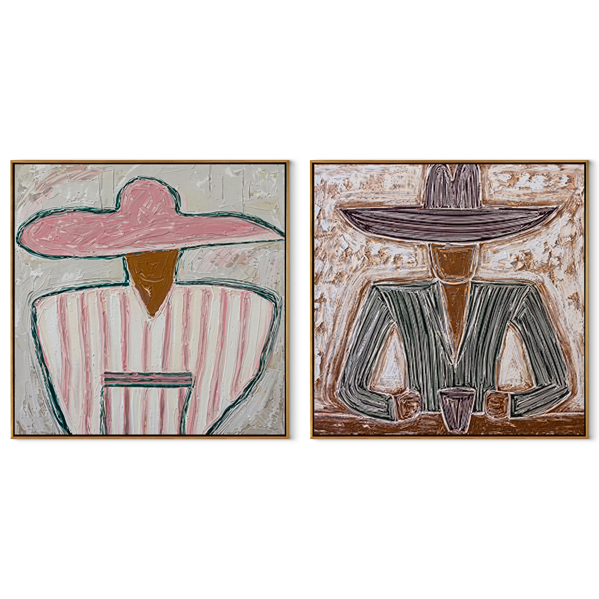 Cafe Portraits Share Warmth set of two square canvas artworks on white