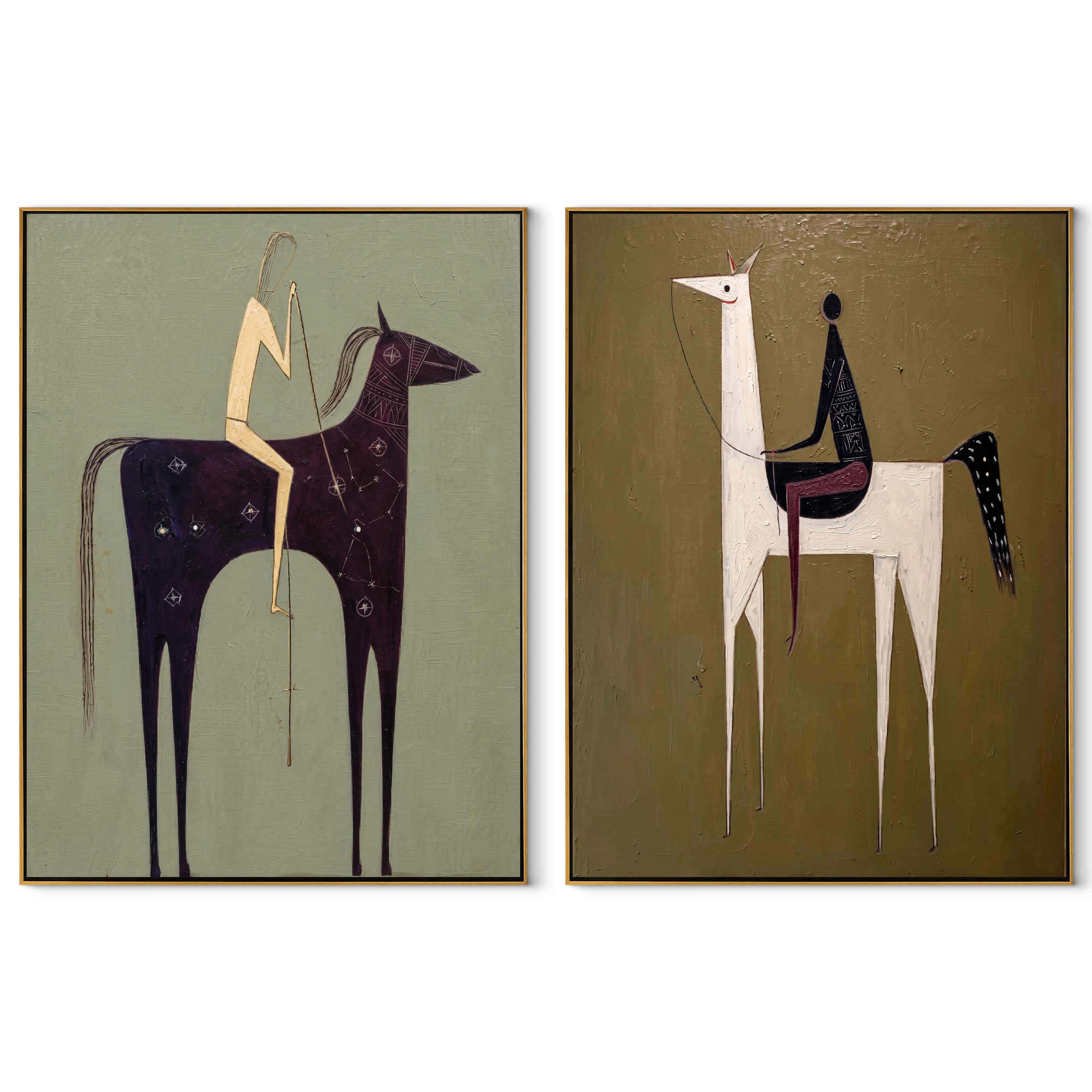 Primitive Riders Stand Tall set of two vertical canvas artworks on white