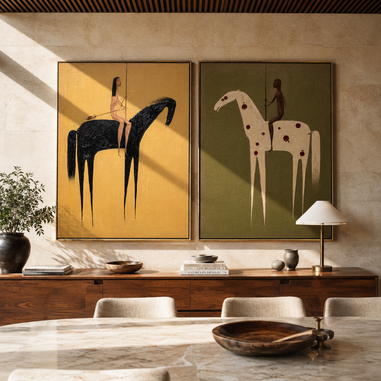 Black And White Ride Vintage Americana diptych in a collected room